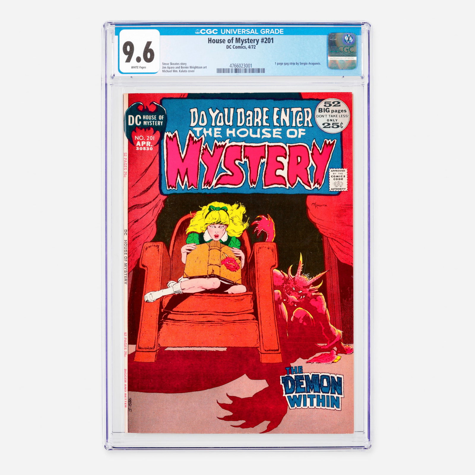 DC Comics House of Mystery #201 CGC 9.6: DC Comics House of Mystery #201 CGC 9.6 USA, 1972 This Bronze Age horror anthology issue features a one-page gag strip by Sergio Aragones. The compelling story was written by Steve Skeates, with inter
