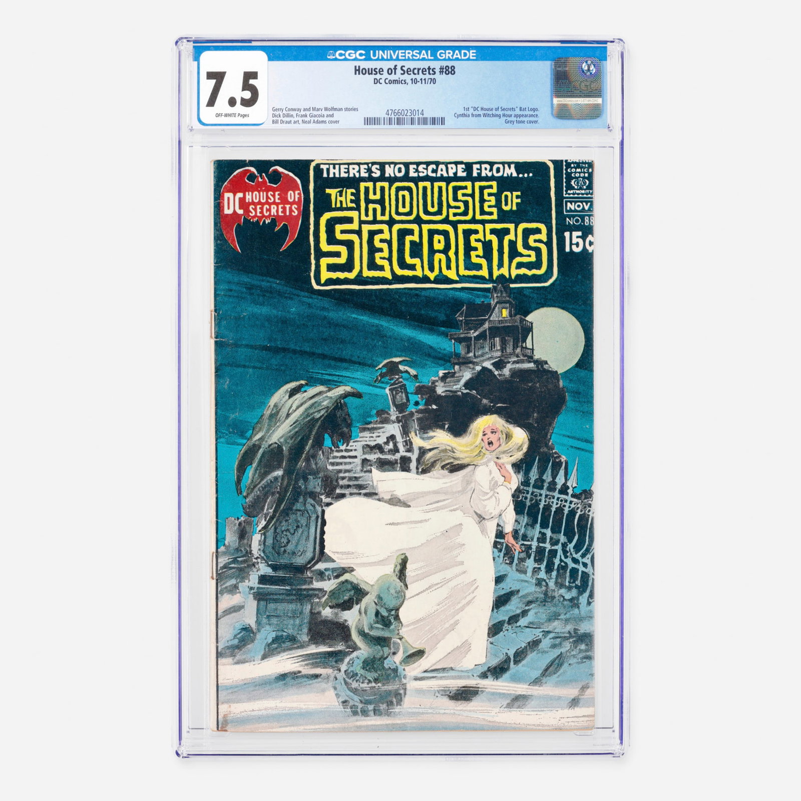 DC Comics House of Secrets #88 CGC 7.5: DC Comics House of Secrets #88 CGC 7.5 USA, 1970 This Bronze Age issue introduces the first DC "House of Secrets" Bat Logo and features a striking grey tone cover alongside an appearance by Cynthia