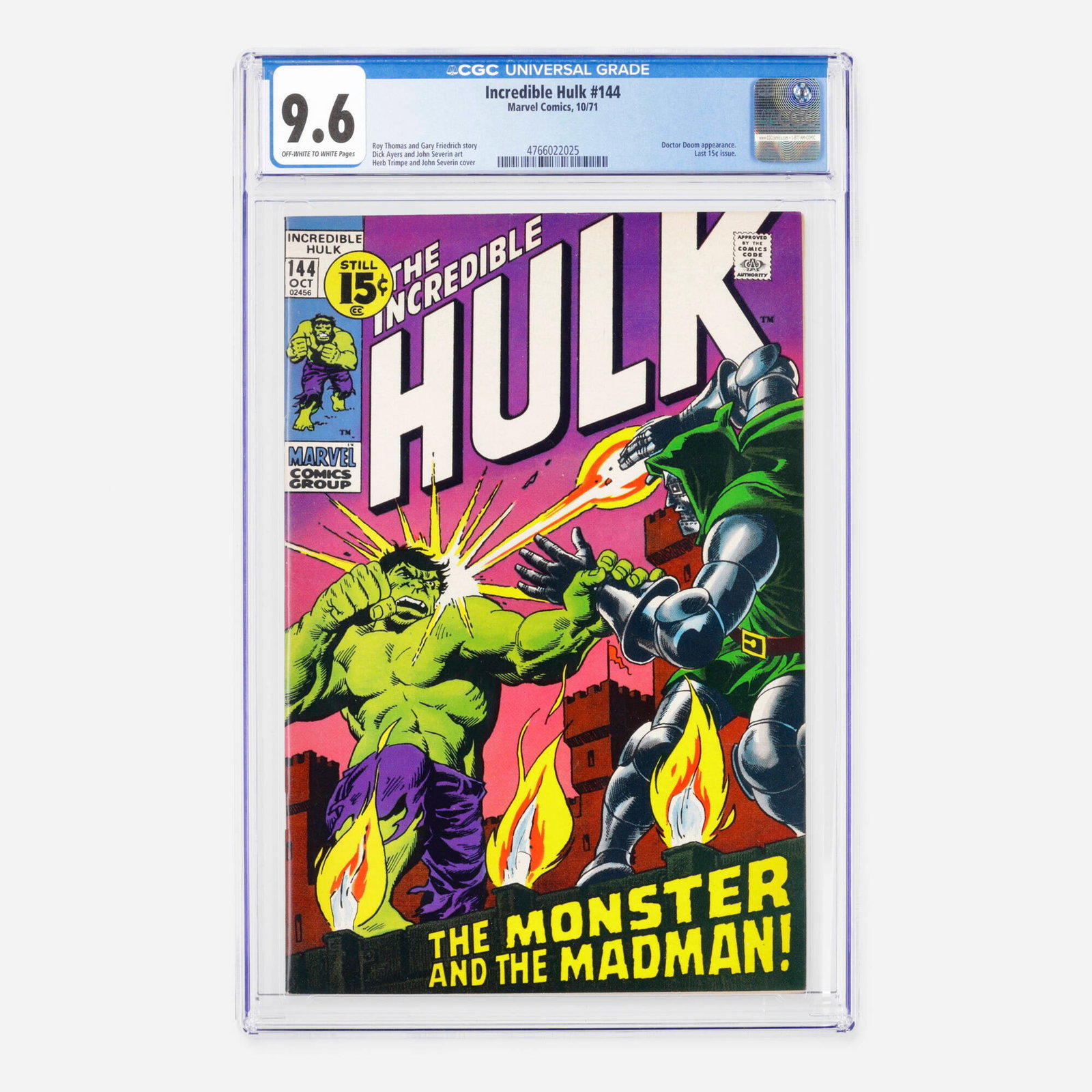 Marvel Comics Incredible Hulk #144 CGC 9.6 (1 of 2)
