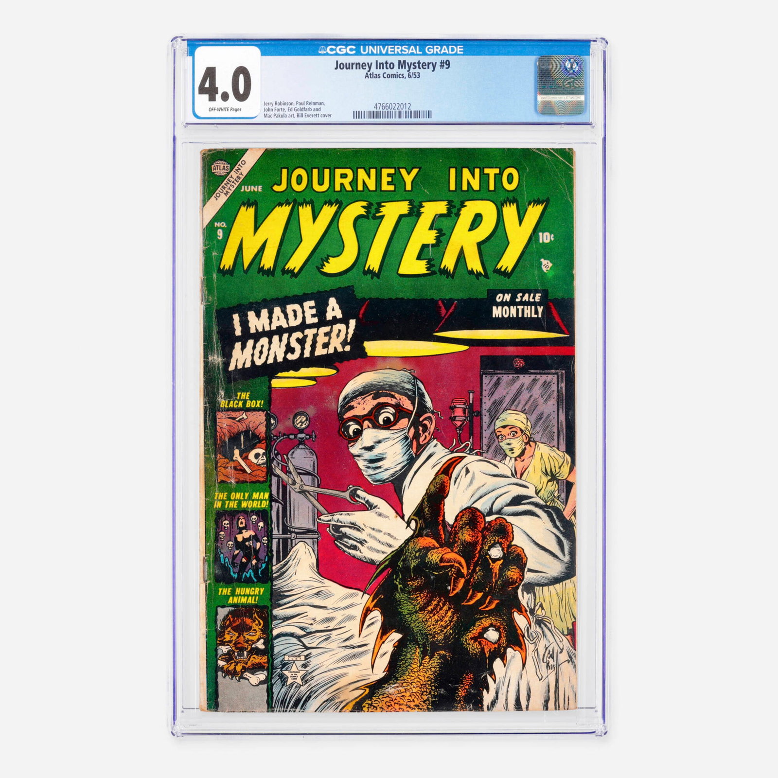 Atlas Comics Journey Into Mystery #9 CGC 4.0: Atlas Comics Journey Into Mystery #9 CGC 4.0 USA, 1953 Hailing from the Golden Age, featuring classic pre-code horror and suspense stories. It was written featuring interior artwork by a team includin