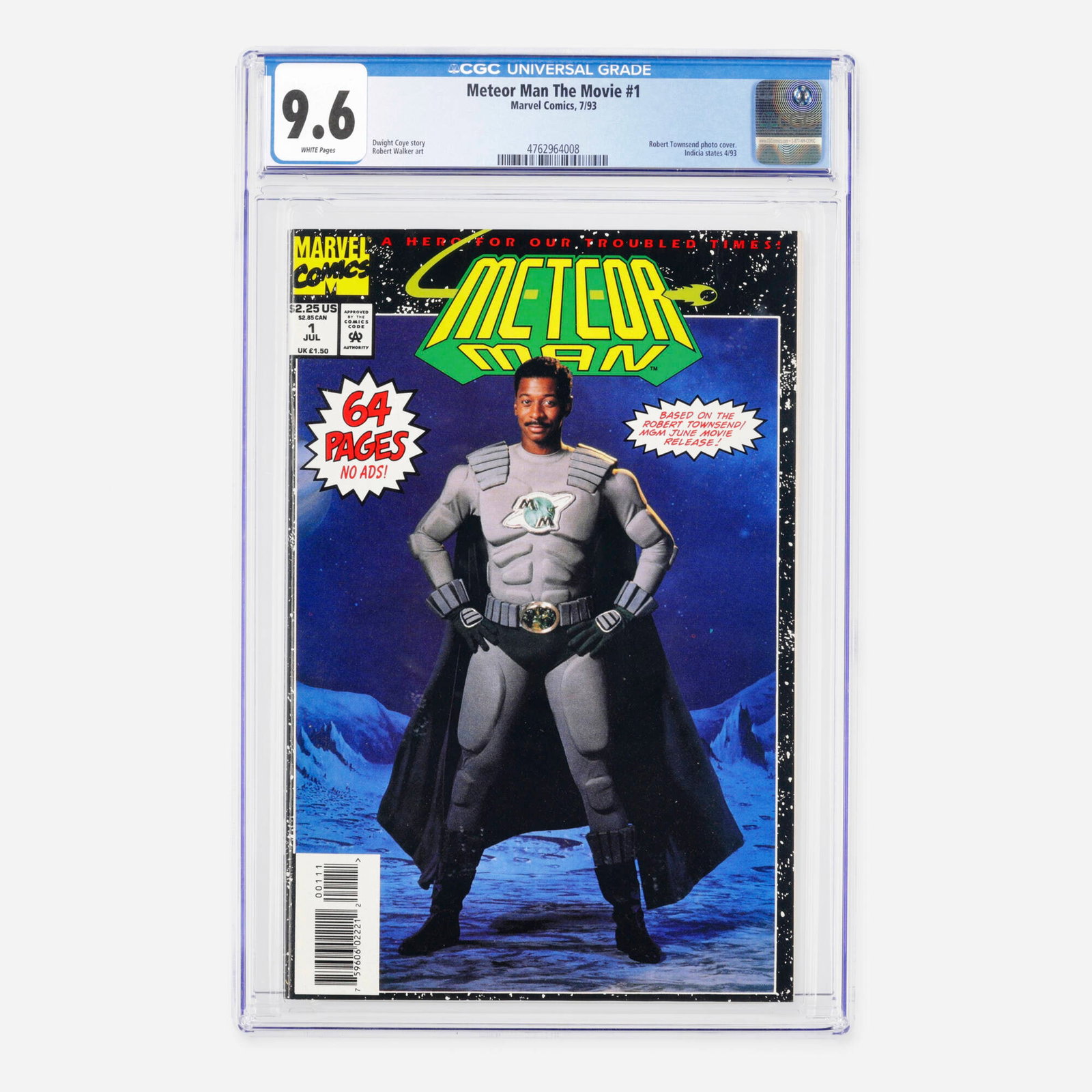 Marvel Comics Meteor Man The Movie #1 CGC 9.6: Marvel Comics Meteor Man The Movie #1 CGC 9.6 USA, 1993 This Modern Age film adaptation issue features a Robert Townsend photo cover. It was written by Dwight Coye, with interior art by Robert Walker.