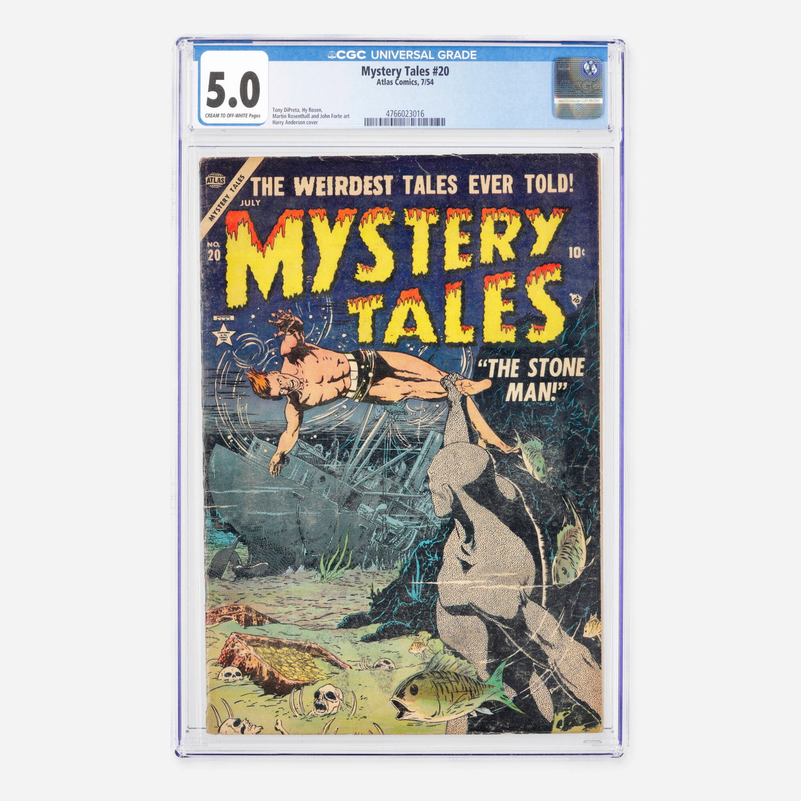 Atlas Comics Mystery Tales #20 CGC 5.0: Atlas Comics Mystery Tales #20 CGC 5.0 USA, 1954 This Golden Age suspense issue features striking interior art by Tony DiPreta, Hy Rosen, Martin Rosenthall, and John Forte, complemented by a cover ill