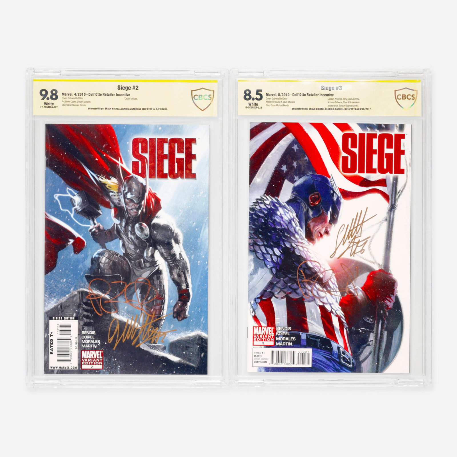 2 Marvel Comics Siege #2 and #3 CBCS 9.8 Signed Bendis and Dell'Otto Group: 2 Marvel Comics Siege #2 and #3 CBCS 9.8 Signed Bendis and Dell'Otto Group Marvel Comics Siege #2 Dell'Otto Retailer Incentive CBCS 9.8 Signed Bendis and Dell'Otto (4/10) CBCS#: