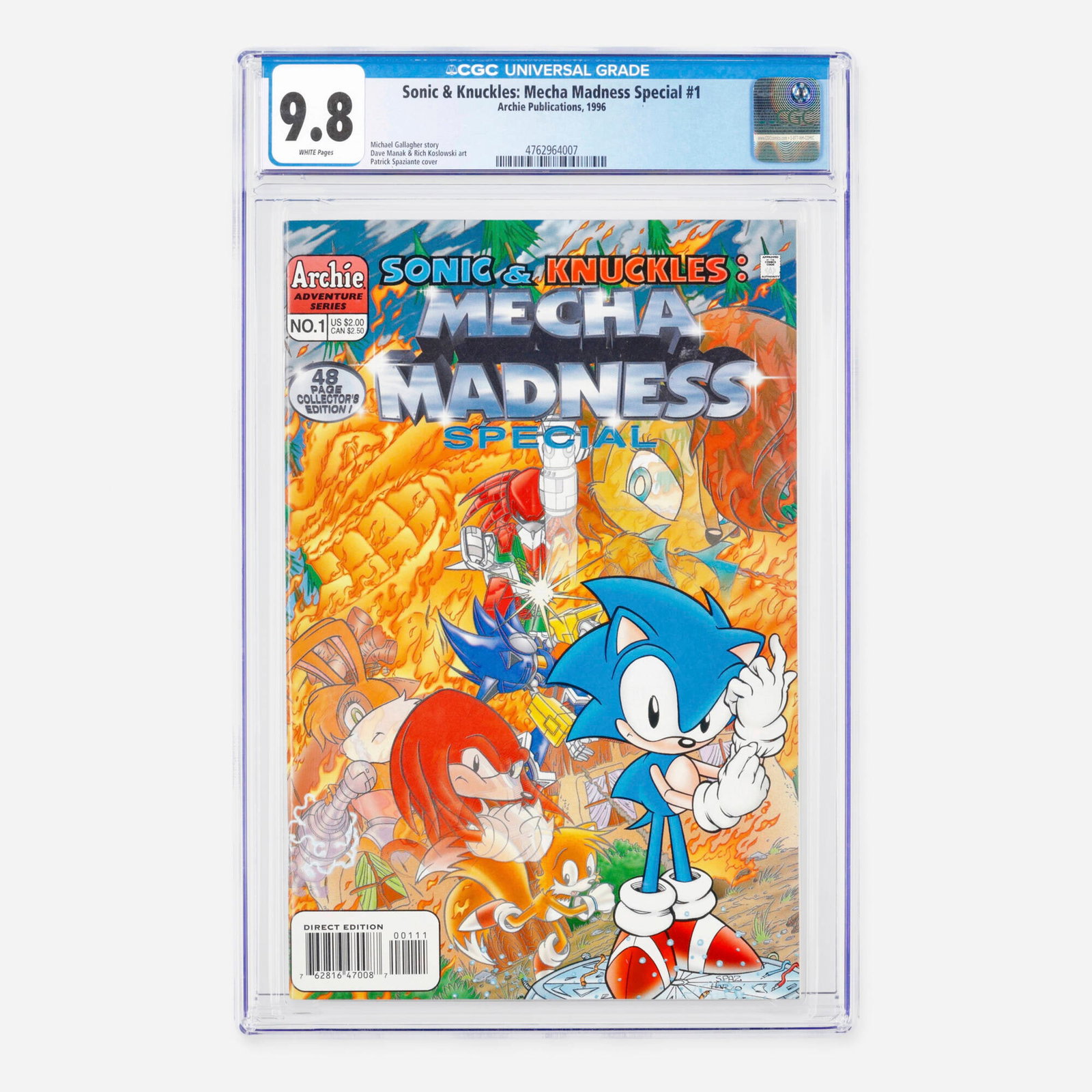 Archie Publications Sonic & Knuckles: Mecha Madness Special #1 CGC 9.8: Archie Publications Sonic & Knuckles: Mecha Madness Special #1 CGC 9.8 USA, 1996 This Modern Age video game adaptation issue features interior art by Dave Manak and Rich Koslowski, complemented by a