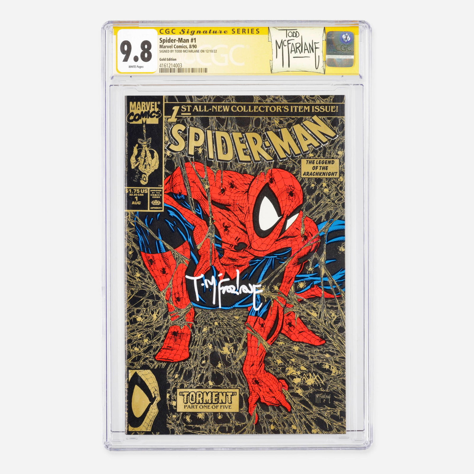 Marvel Comics Spider-Man #1 CGC 9.8 Gold Edition Signature Series Todd McFarlane: Marvel Comics Spider-Man #1 CGC 9.8 Gold Edition Signature Series Todd McFarlane USA, 1990 This Modern Age issue features an appearance by the Lizard and carries an indicia noting a second printing. T