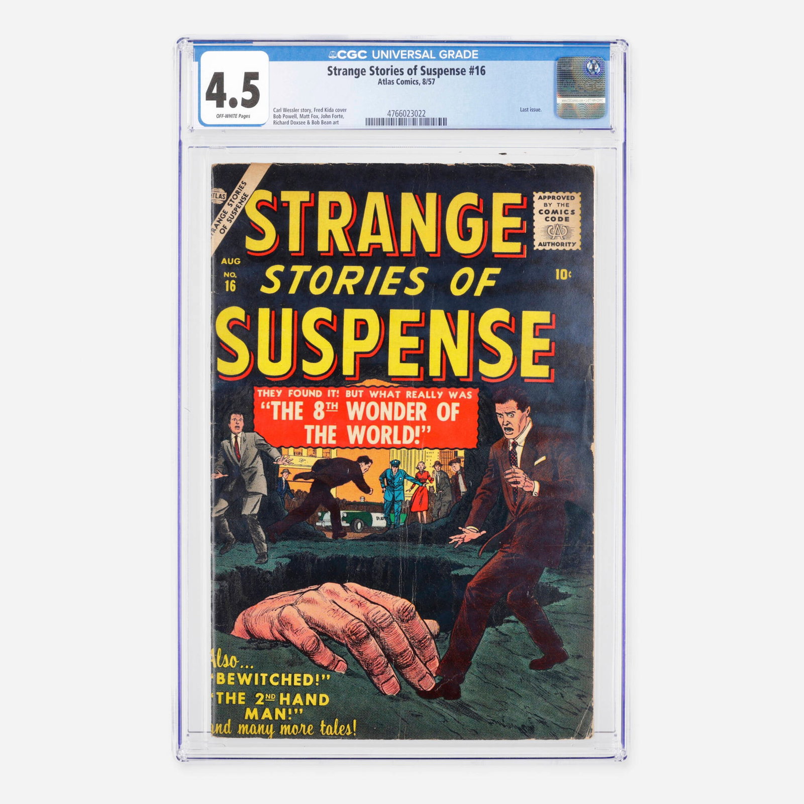 Atlas Comics Strange Stories of Suspense #16 CGC 4.5: Atlas Comics Strange Stories of Suspense #16 CGC 4.5 USA, 1957 Hailing from the Silver Age, this issue marks the last issue of the series. The narrative is scripted by Carl Wessler, accompanied by int