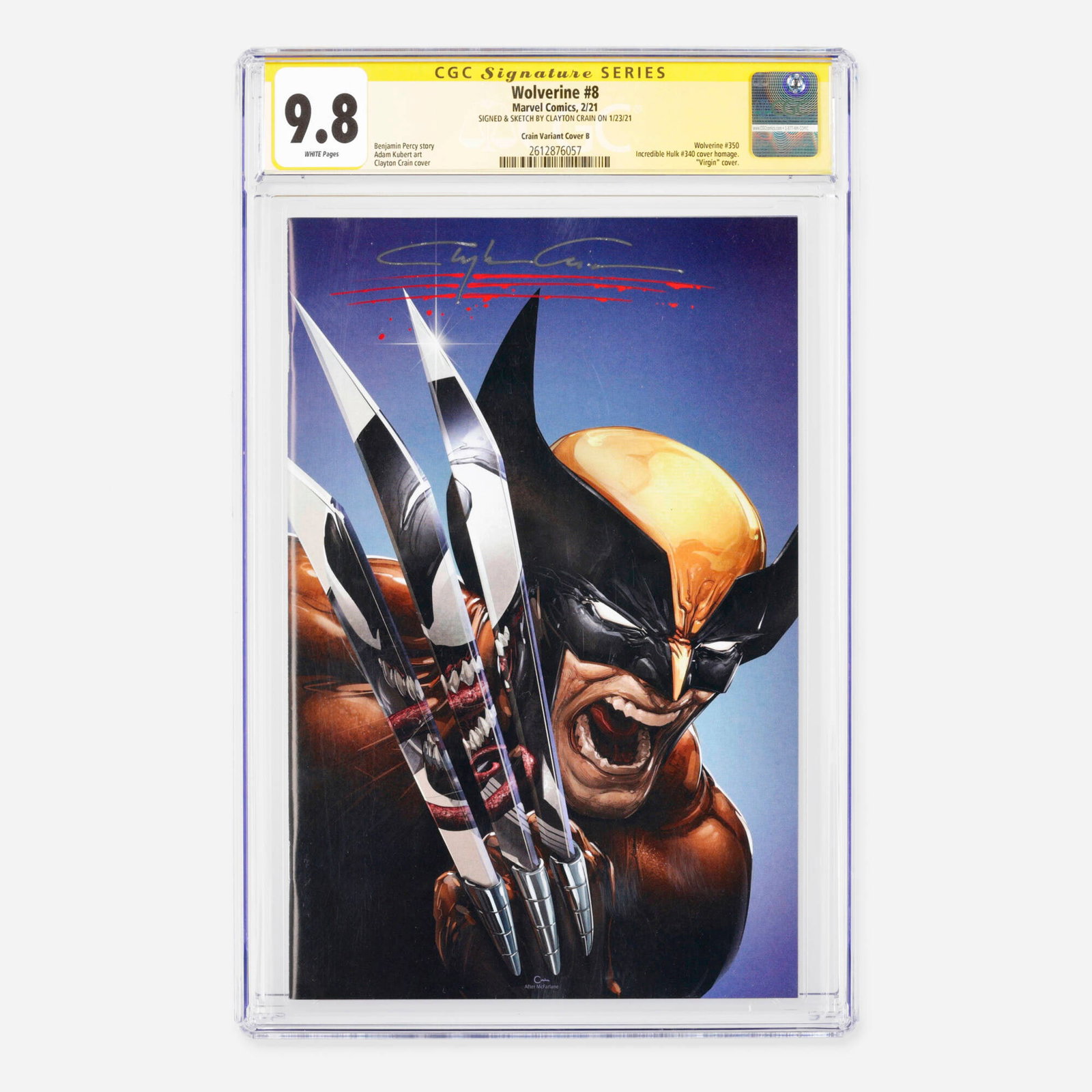 Marvel Comics Wolverine #8 CGC 9.8 Crain Variant Cover B Signature Series Clayton Crain (1 of 2)