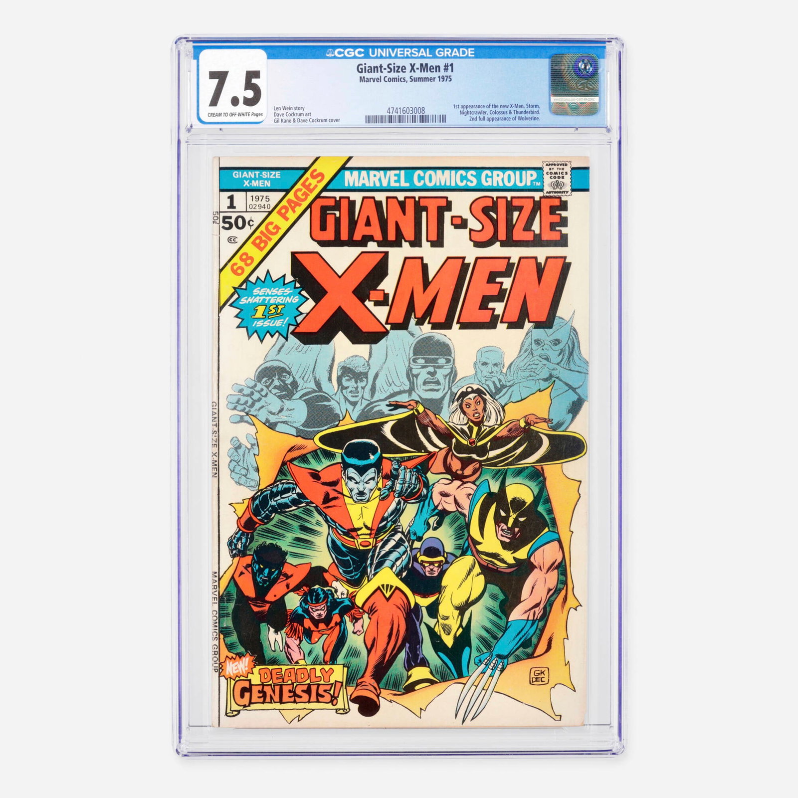 Marvel Comics Giant-Size X-Men #1 CGC 7.5: Marvel Comics Giant-Size X-Men #1 CGC 7.5 USA, 1975 This legendary Bronze Age milestone introduces the historic first appearance of the new X-Men, including Storm, Nightcrawler, Colossus, and Thunderb