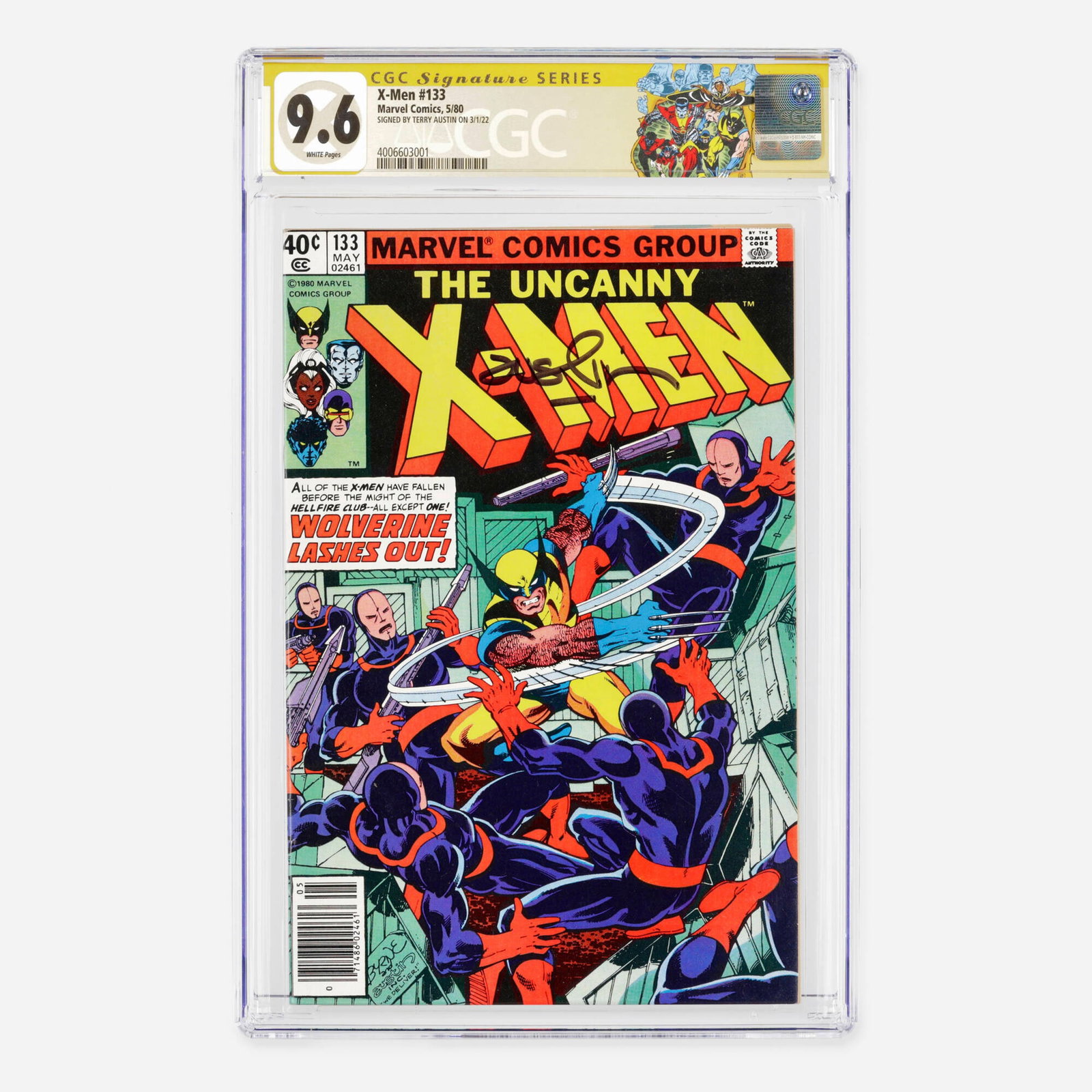 Marvel Comics X-Men #133 CGC 9.6 Signature Series Terry Austin: Marvel Comics X-Men #133 CGC 9.6 Signature Series Terry Austin USA, 1980 Set in the Bronze Age, featuring appearances by the Hellfire Club (Sebastian Shaw, Harry Leland, Donald Pierce, and Mastermind)