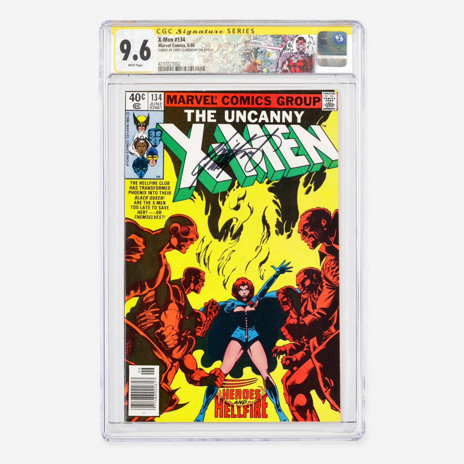 Marvel Comics X-Men #134 CGC 9.6 Signature Series Chris Claremont: Marvel Comics X-Men #134 CGC 9.6 Signature Series Chris Claremont USA, 1980 Hailing from the Bronze Age, this pivotal issue marks the moment Phoenix becomes Dark Phoenix and features appearances by