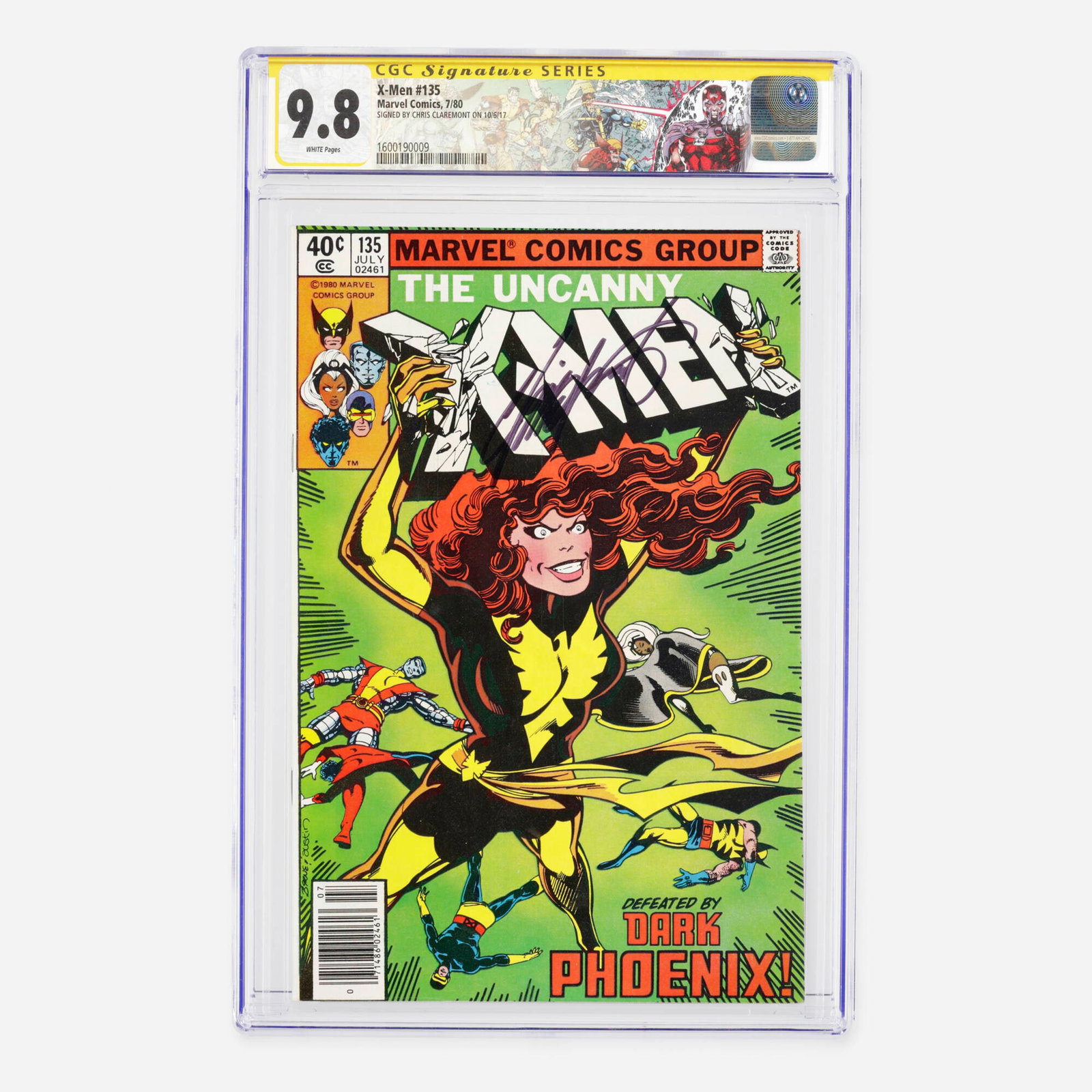 Marvel Comics X-Men #135 CGC 9.8 Signature Series Chris Claremont: Marvel Comics X-Men #135 CGC 9.8 Signature Series Chris Claremont USA, 1980 Hailing from the Bronze Age, featuring the first appearance of Senator Robert Kelly, alongside cameo appearances by Reed Ric