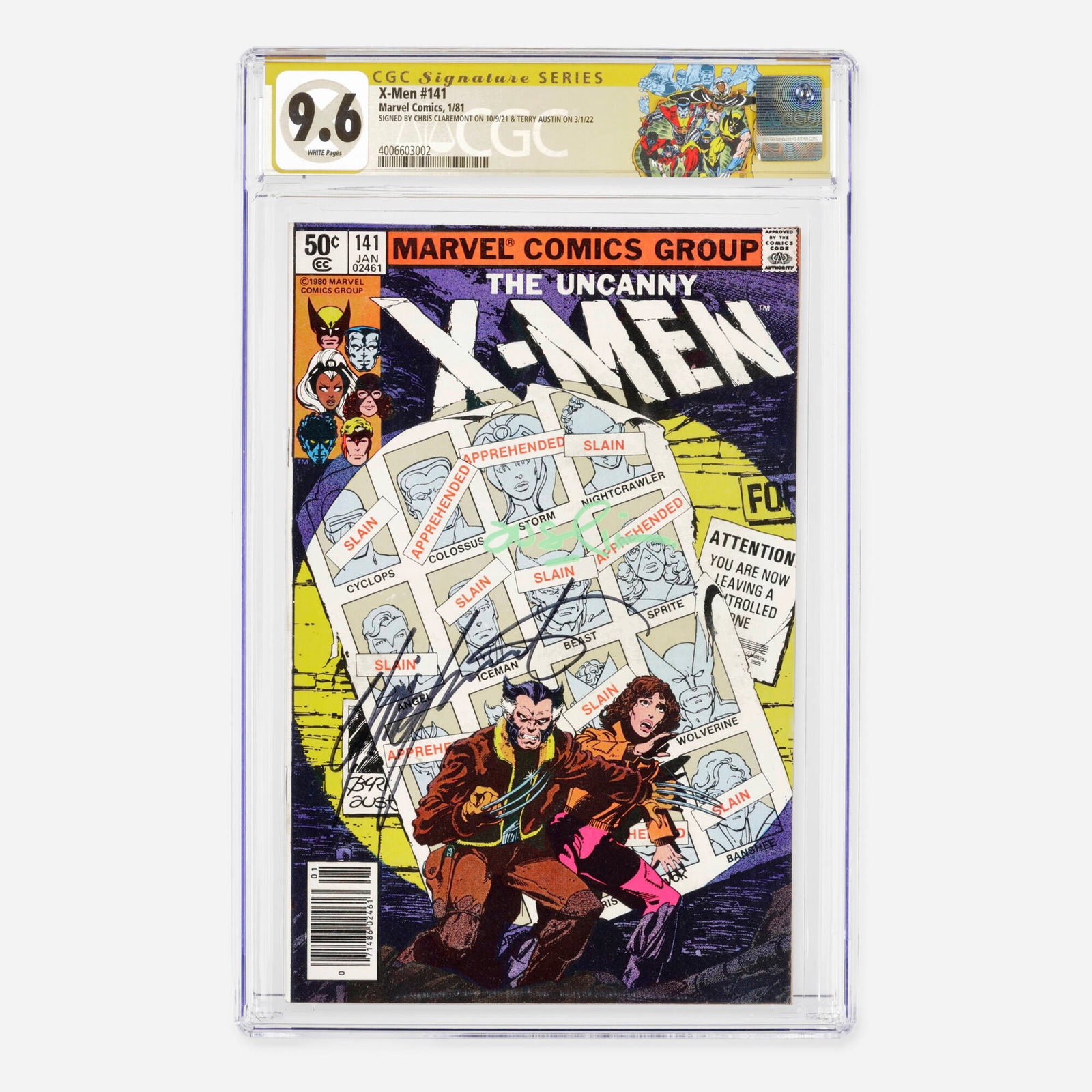 Marvel Comics X-Men #141 CGC 9.6 Signature Series Terry Austin and Chris Claremont: Marvel Comics X-Men #141 CGC 9.6 Signature Series Terry Austin and Chris Claremont USA, 1981 Set in the Bronze Age, featuring the first appearance of Rachel (Phoenix II), Avalanche, Destiny, Pyro, and