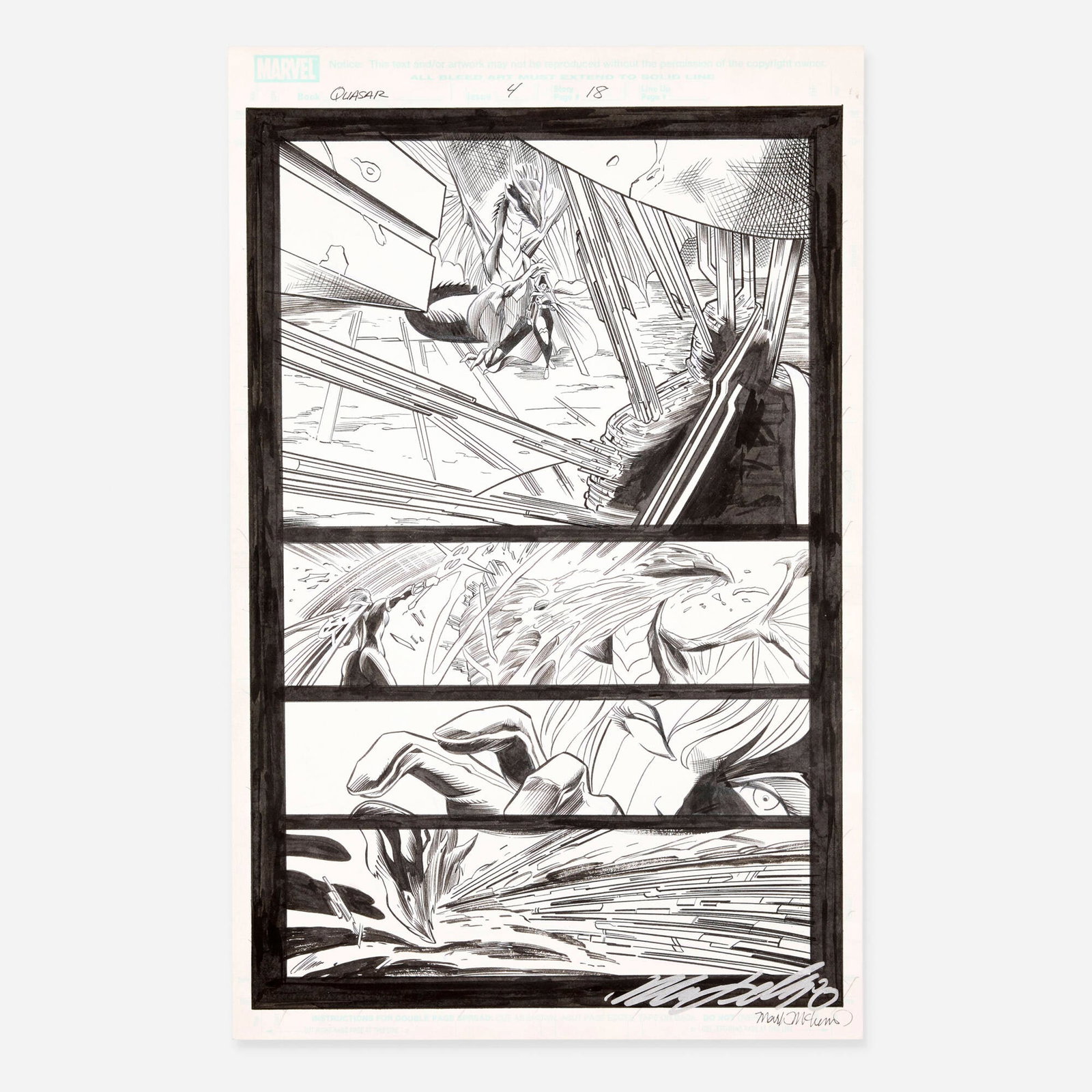 Mike Lilly and Mark McKenna, Annihilation: Conquest: Quasar #4 Story Page 18 Original Art: Mike Lilly and Mark McKenna Annihilation: Conquest: Quasar #4 Story Page 18 Original Art (Marvel Comics, 2007) pencil and ink on Bristol board 17 h x 11 w in (43 x 28 cm) This original story page
