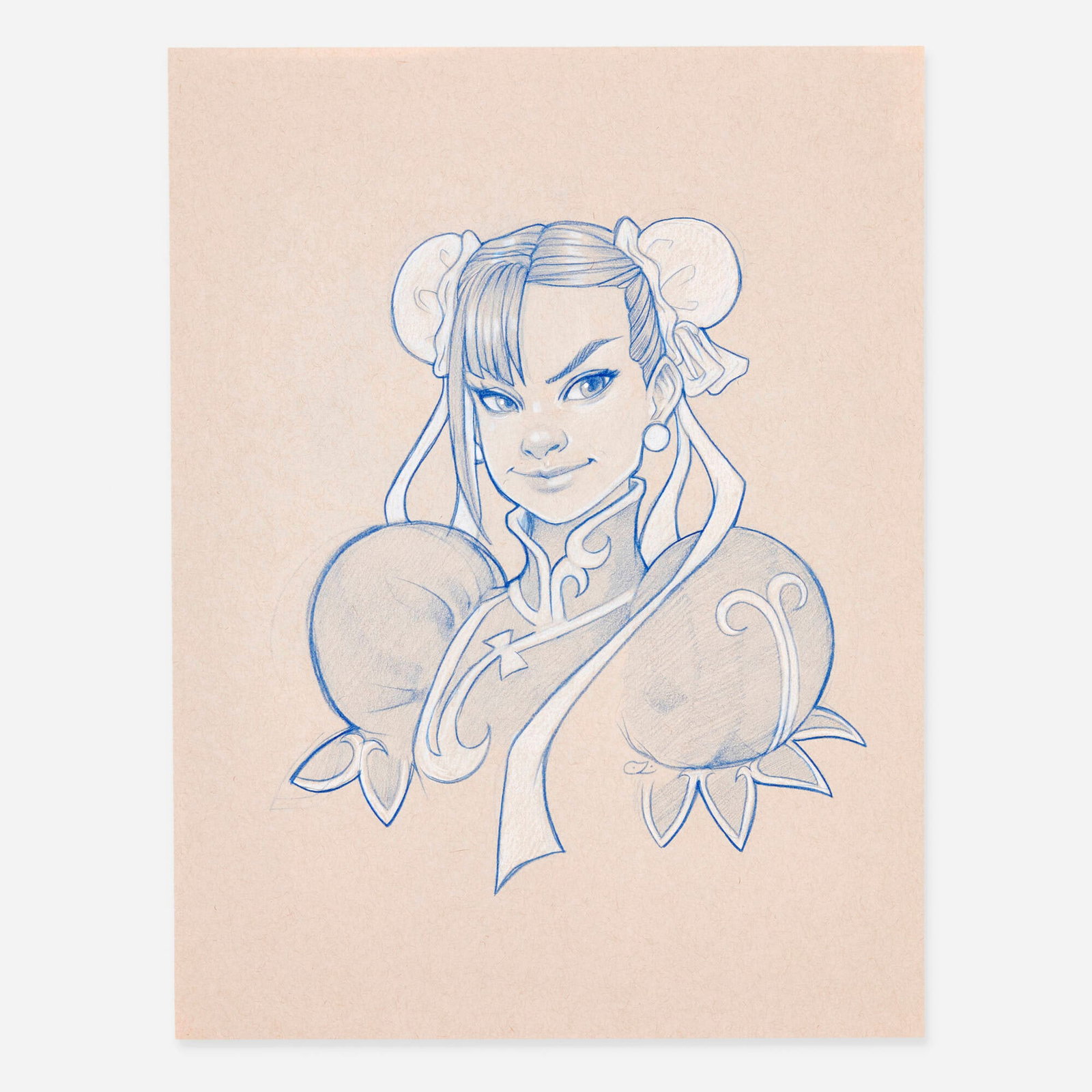 Chrissie Zullo-Uminga, Chun-Li (Street Fighter) Illustration Original Art: Chrissie Zullo-Uminga Chun-Li (Street Fighter) Illustration Original Art colored pencil on paper 12 h x 9 w in (30 x 23 cm) This original art presents a stylish and expressive interpretation of one