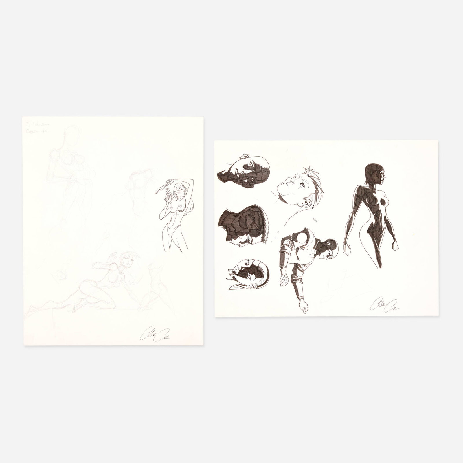 Derec Donovan (Aucoin), Group of 2 Character Studies Original Art: Derec Donovan (Aucoin) Group of 2 Character Studies Original Art pencil and ink on Bristol board 14 h x 11 w in (36 x 28 cm) This original art grouping offers a behind-the-scenes look at the artist's 