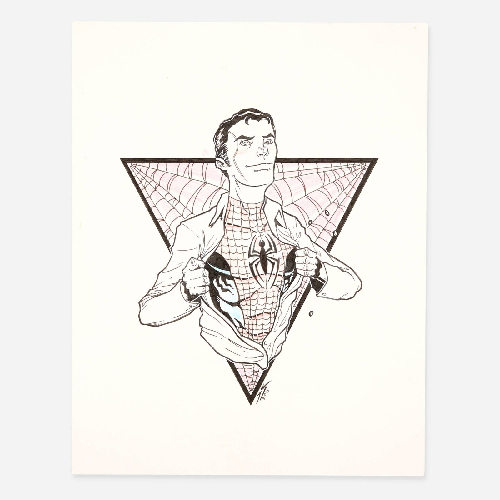 Rich Woodall, Peter Parker: Spider-Man Illustration Original Art (2011): Rich Woodall Peter Parker: Spider-Man Illustration Original Art (2011) colored pencil on Bristol board 14 h x 11 w in (36 x 28 cm) This original illustration features dynamic ink and pen work by comic
