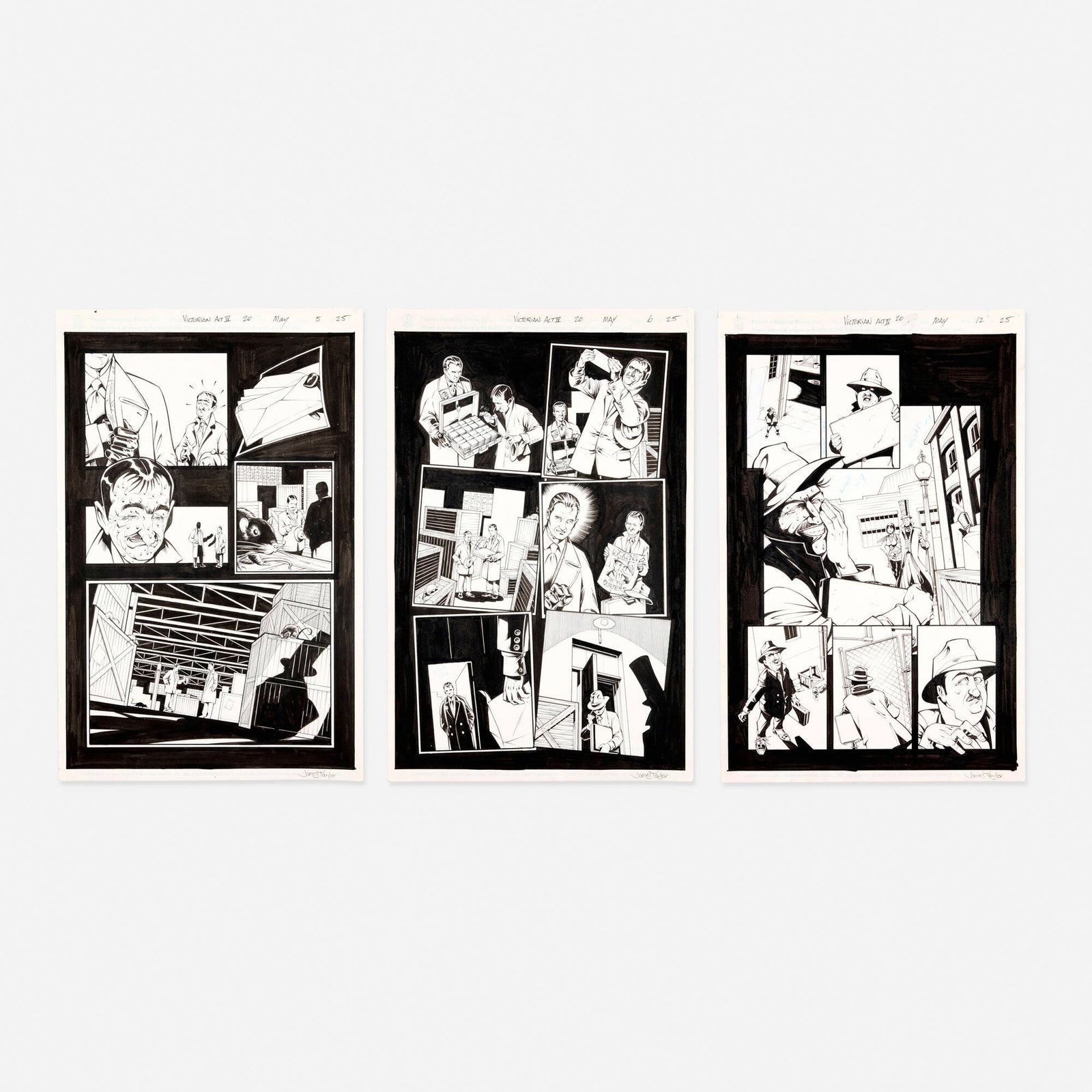 Claude St. Aubin and James Taylor, The Victorian IV Story Pages 5, 6, and 12 Original Art: Claude St. Aubin and James Taylor The Victorian IV Story Pages 5, 6, and 12 Original Art (Penny Farthing Press, 2008) pencil and ink on Bristol board 17 h x 11 w in (43 x 28 cm) This original comic ar
