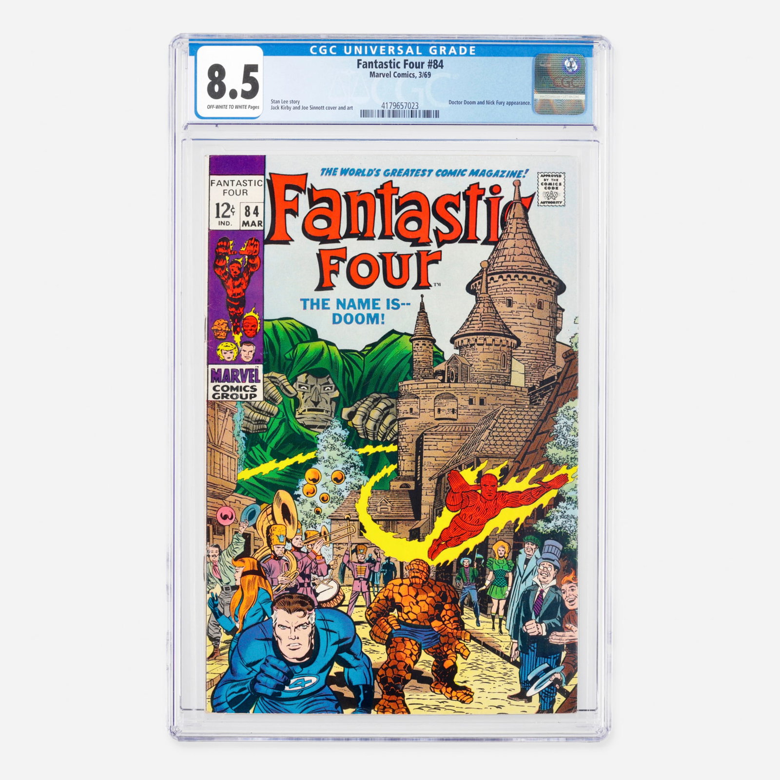 Marvel Comics Fantastic Four #84 CGC 8.5: Marvel Comics Fantastic Four #84 CGC 8.5 USA, 1969 This late-60s Silver Age issue features appearances by Doctor Doom and Nick Fury. It contains a story by Stan Lee alongside legendary cover and inter