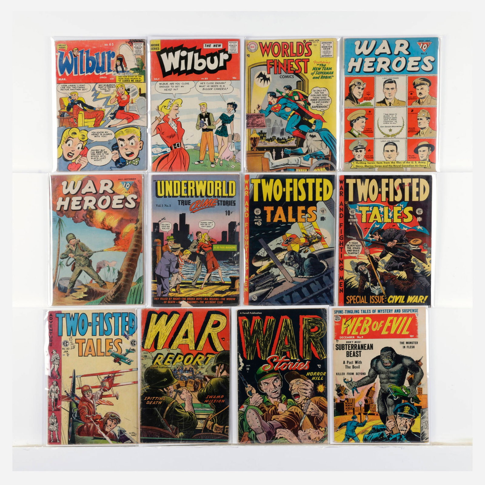 12 Mixed Publisher Mixed Title Group: 12 Mixed Publisher Mixed Title Group USA, 20th Century Group includes: Archie Publications Wilbur Comics #65, #85 (5.0); DC Comics World's Finest #75; Dell Publishing War