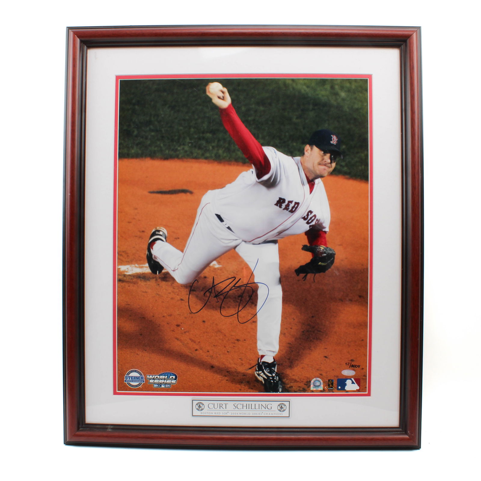 Framed Autograph of Red Sox's Pitcher Curt Schilling (1 of 3)