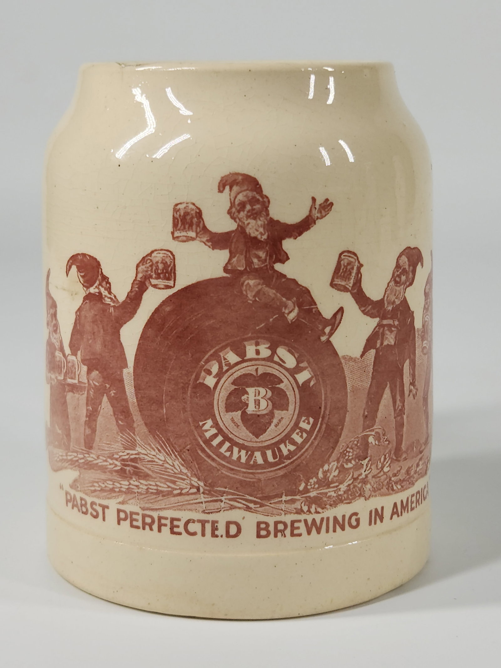 PABST GNOME BEER STEIN TANKARD: REMAINS IN VERY GOOD CLEAN CONDITION. MEASURES APPROXIMATELY 4 1/2" TALL.