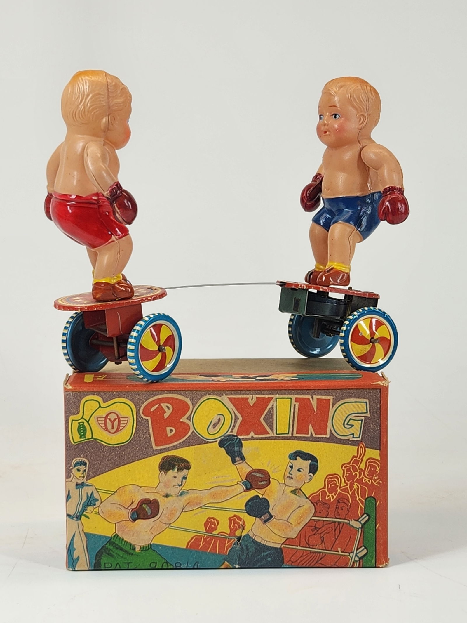 YONEZAWA TIN & CELLULOID WIND UP BOXING SET W/ BOX (1 of 3)