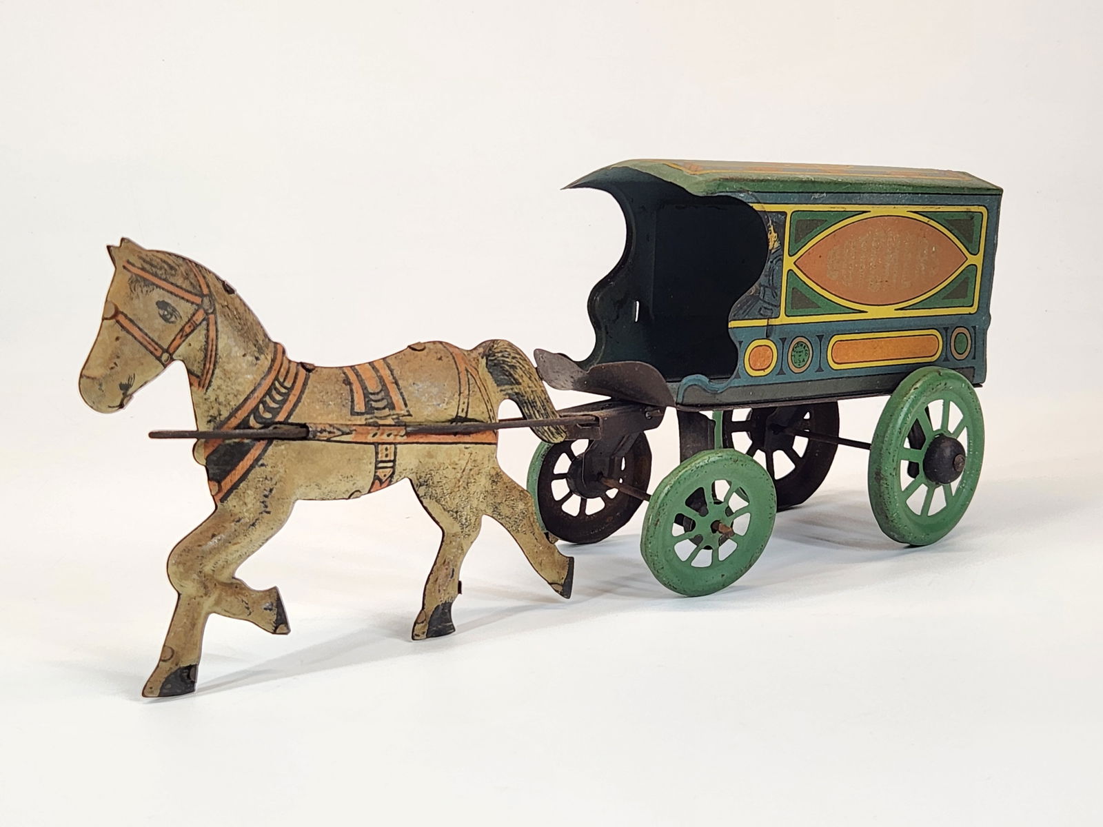 J. CHEIN TIN LITHO HORSE DRAWN BUTCHER CARRIAGE (1 of 4)