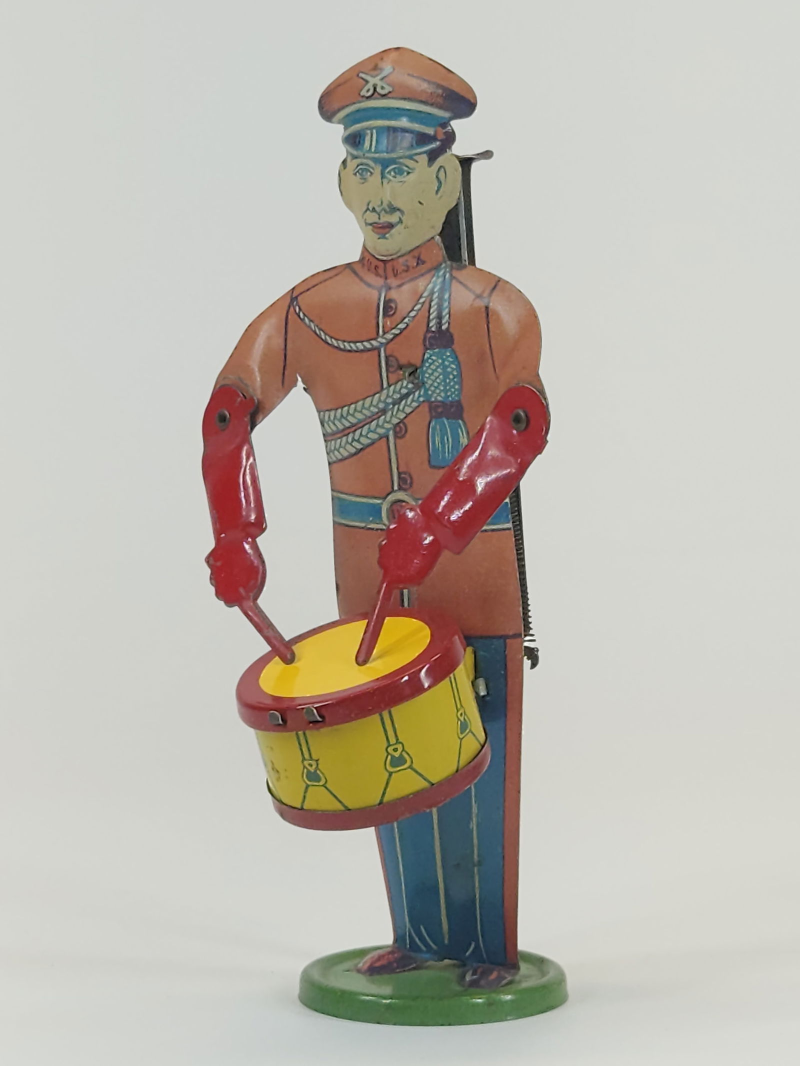 J. CHEIN TIN LITHO PUSH ACTION SOLDIER DRUMMER (1 of 4)
