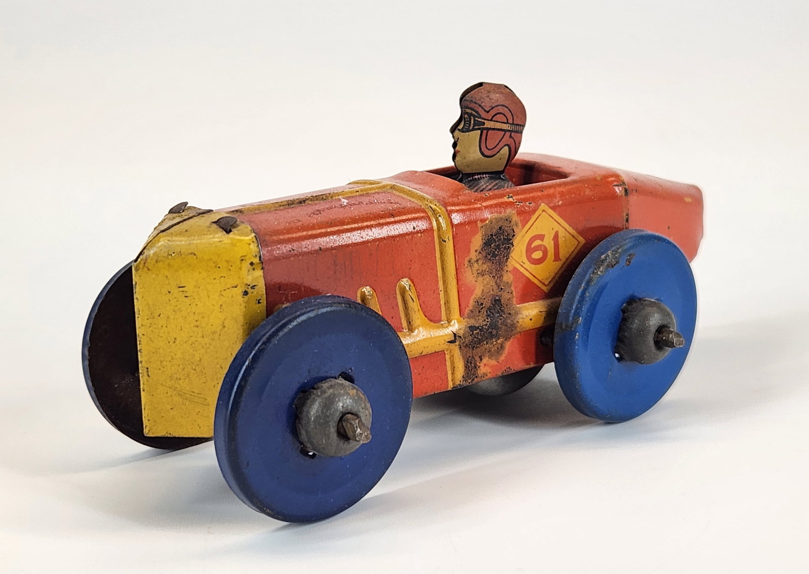 MARX TIN LITHO MIDGET FRICTION RACE CAR: REMAINS IN GOOD WORKING CONDITION. BOX INCLUDED, SHOWING WEAR MISSING TOP FLAP.