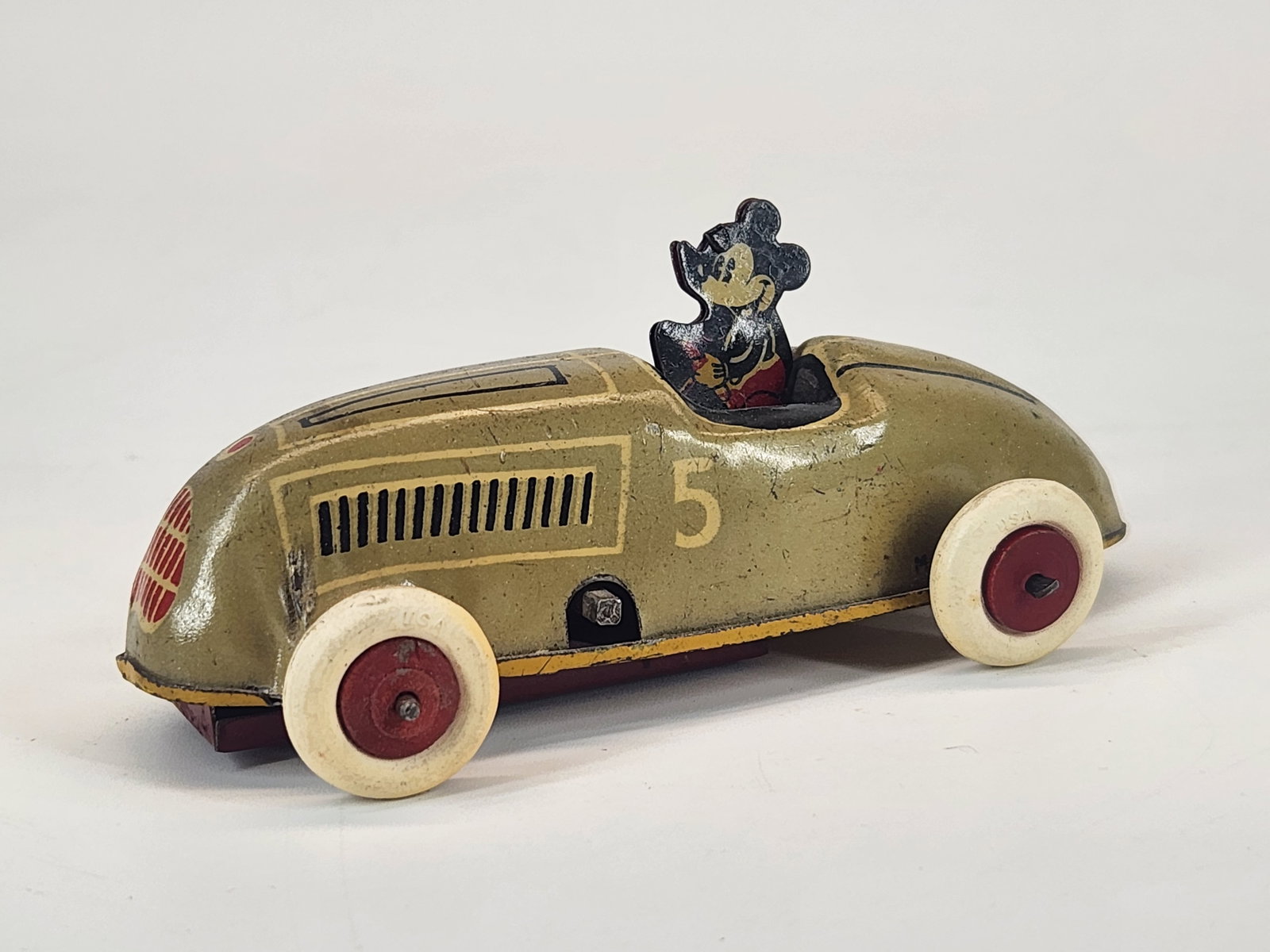 EARLY TIN LITHO WIND UP MICKEY MOUSE RACE CAR (1 of 4)