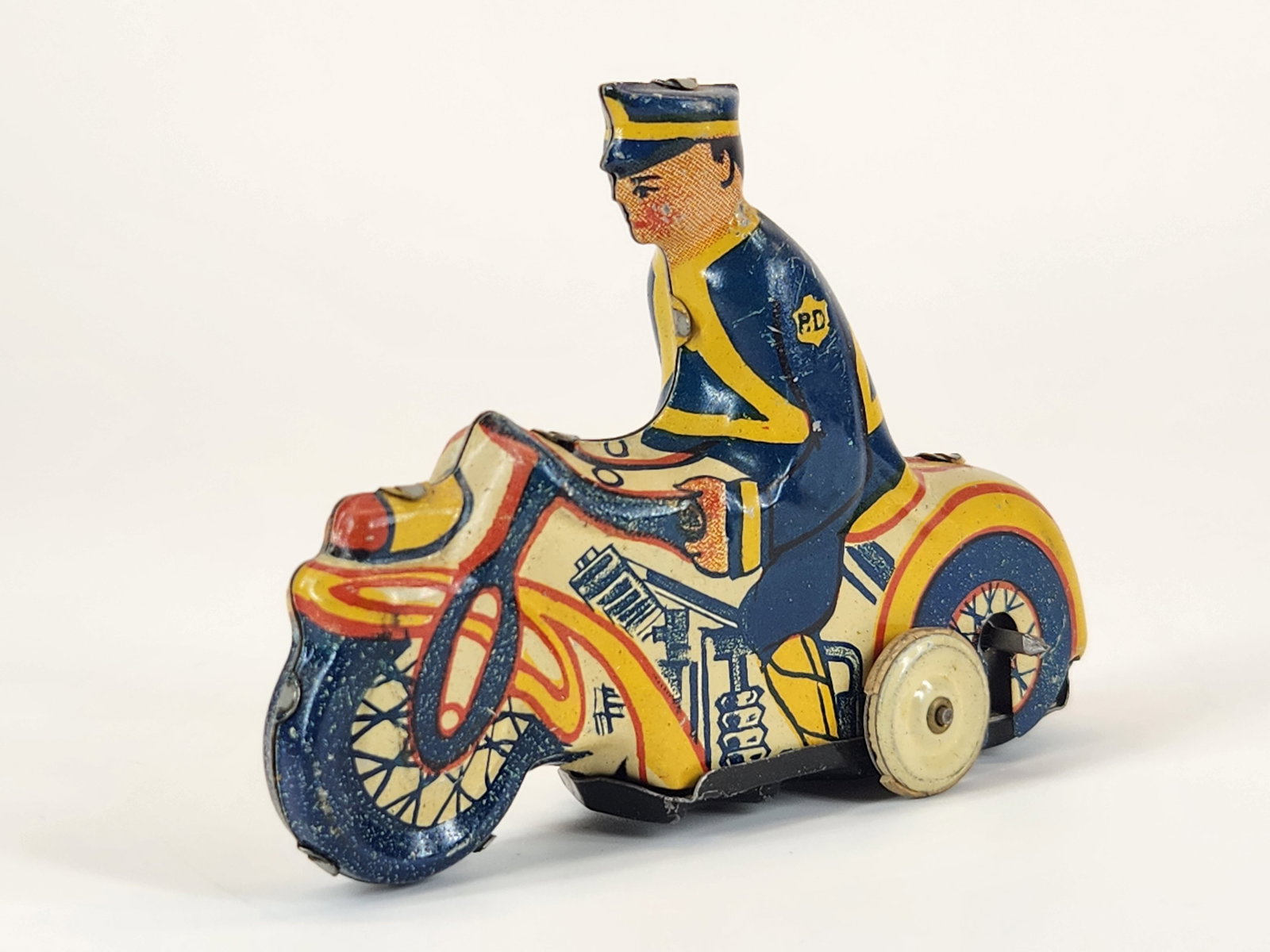 SMALL MARX TIN WIND UP POLICE MOTORCYCLE (1 of 4)