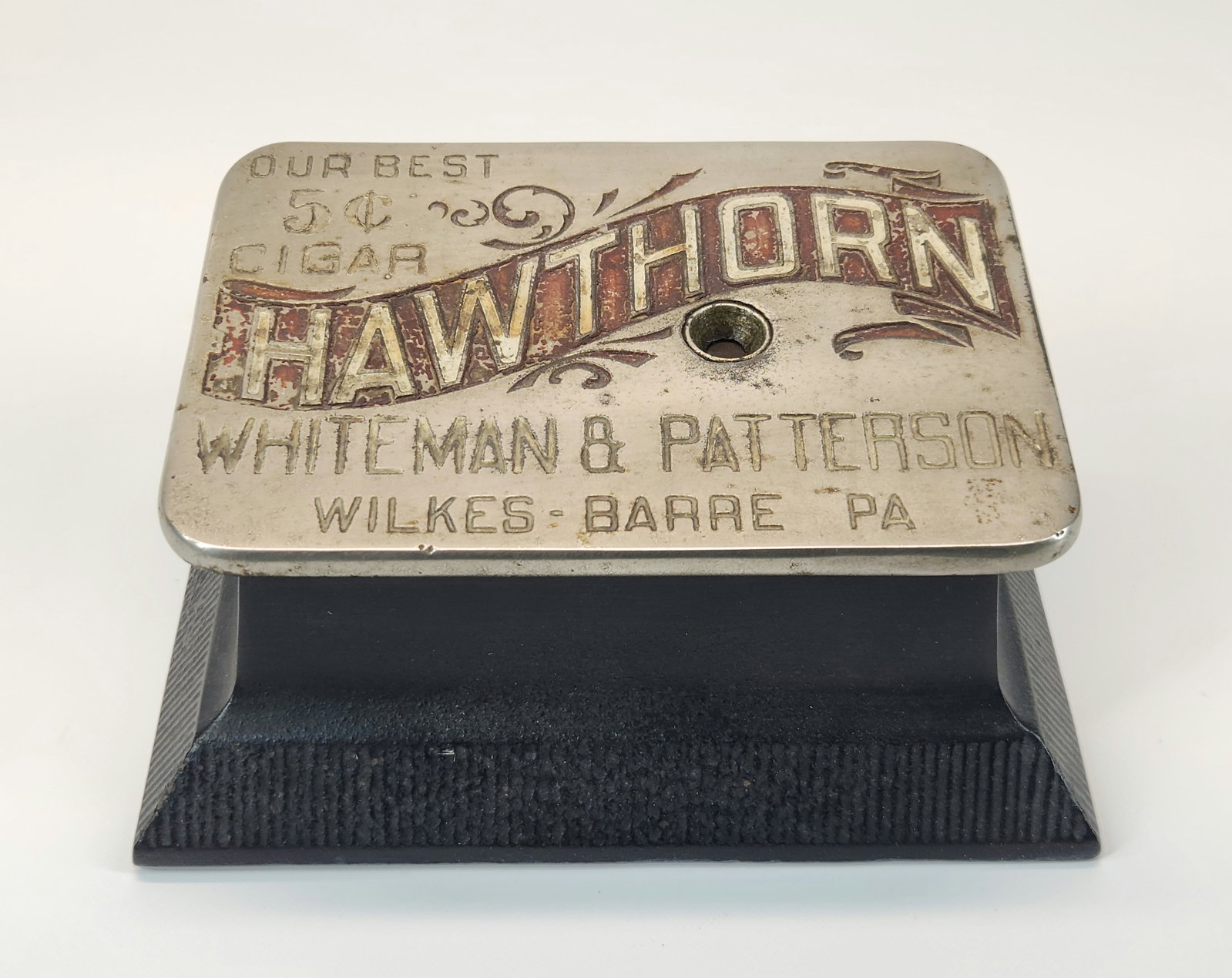 WHITEMAN & PATTERSON HAWTHORNE CIGAR CUTTER: REMAINS IN FAIR TO GOOD CONDITION. BASE HAS BEEN PAINTED. MECHANISM IS STUCK IN THE CUTTING POSITION.
