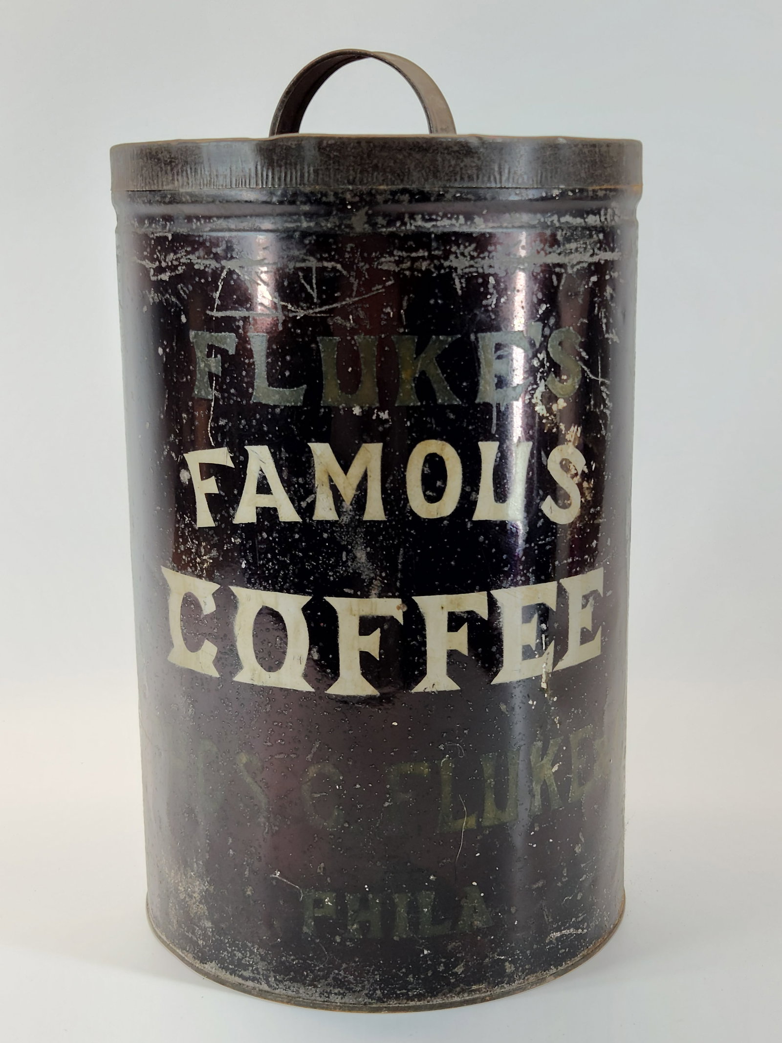 ANTIQUE FLUKE'S FAMOUS COFFEE ADVERTISING TIN (1 of 5)