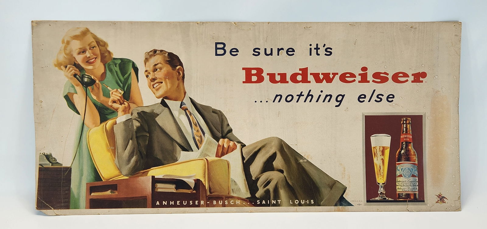CARDBOARD BUDWEISER BEER ADVERTISING SIGN (1 of 2)