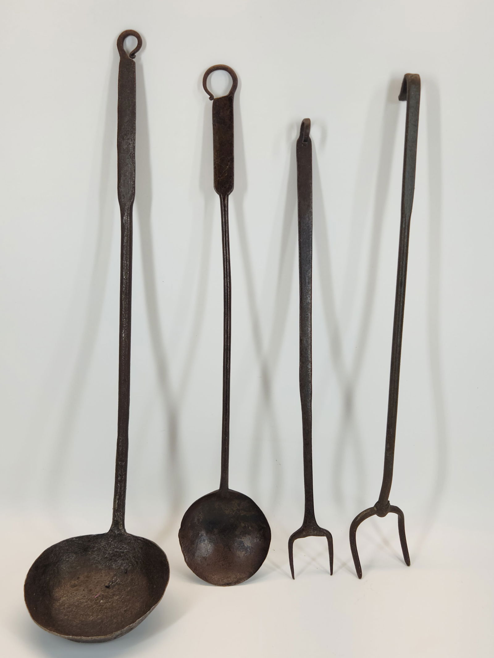 4) ANTIQUE HAND WROUGHT IRON HEARTH TOOLS (1 of 6)