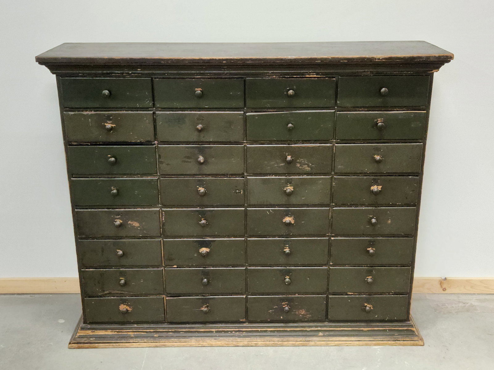 ANTIQUE GREEN PAINTED 32 DRAWER APOTHECARY CABINET (1 of 5)