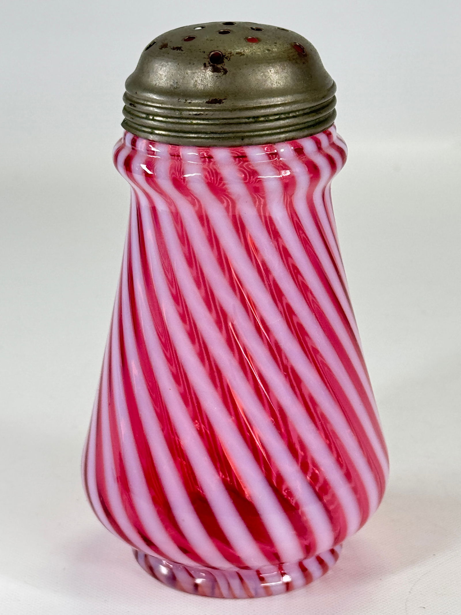 ANTIQUE VICTORIAN CRANBERRY OPAL. SWIRL SUGAR SHAKER (1 of 6)