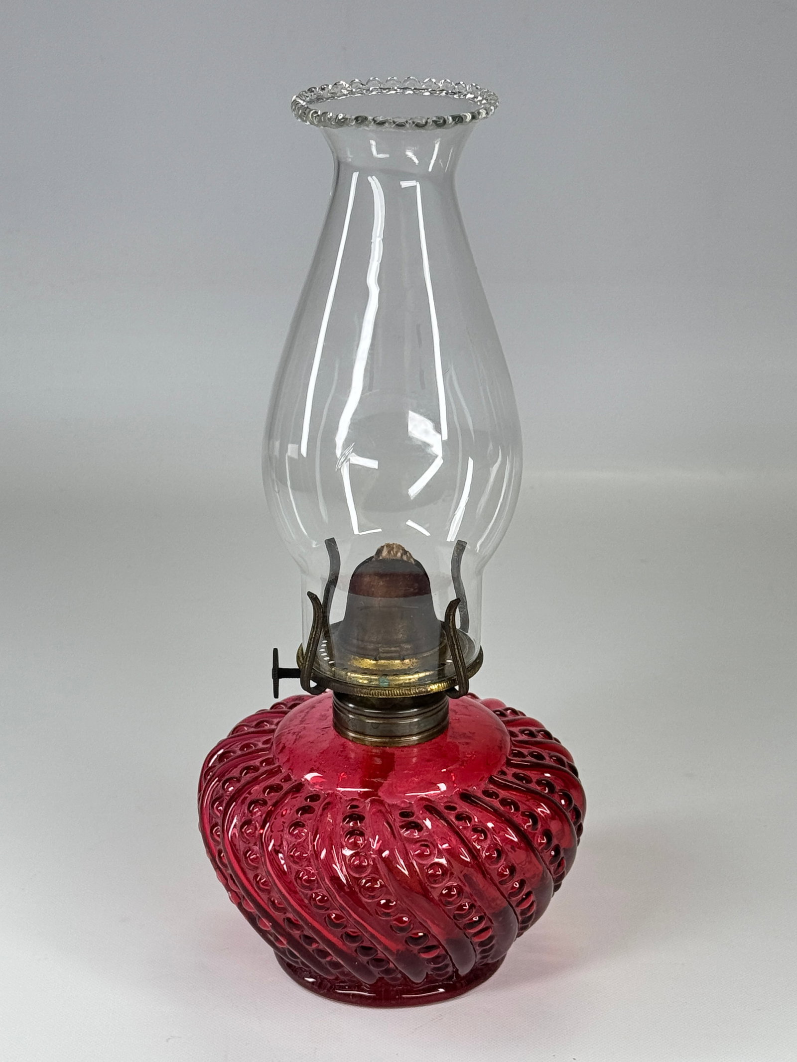ANTIQUE CRANBERRY BEADED SWIRL MINI OIL LAMP (1 of 5)