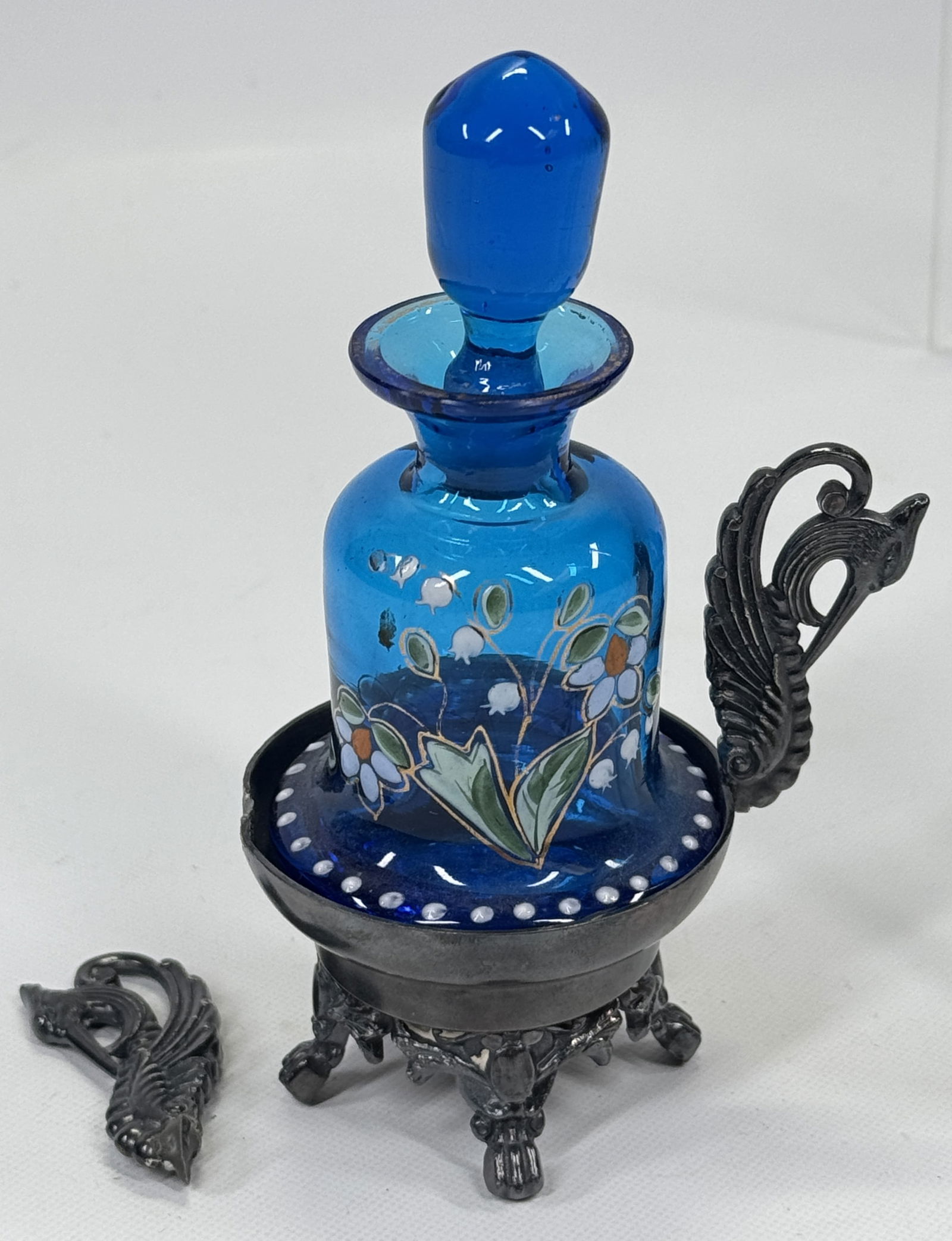 VICTORIAN PAINTED PERFUME BOTTLE IN TUFTS HOLDER (1 of 6)