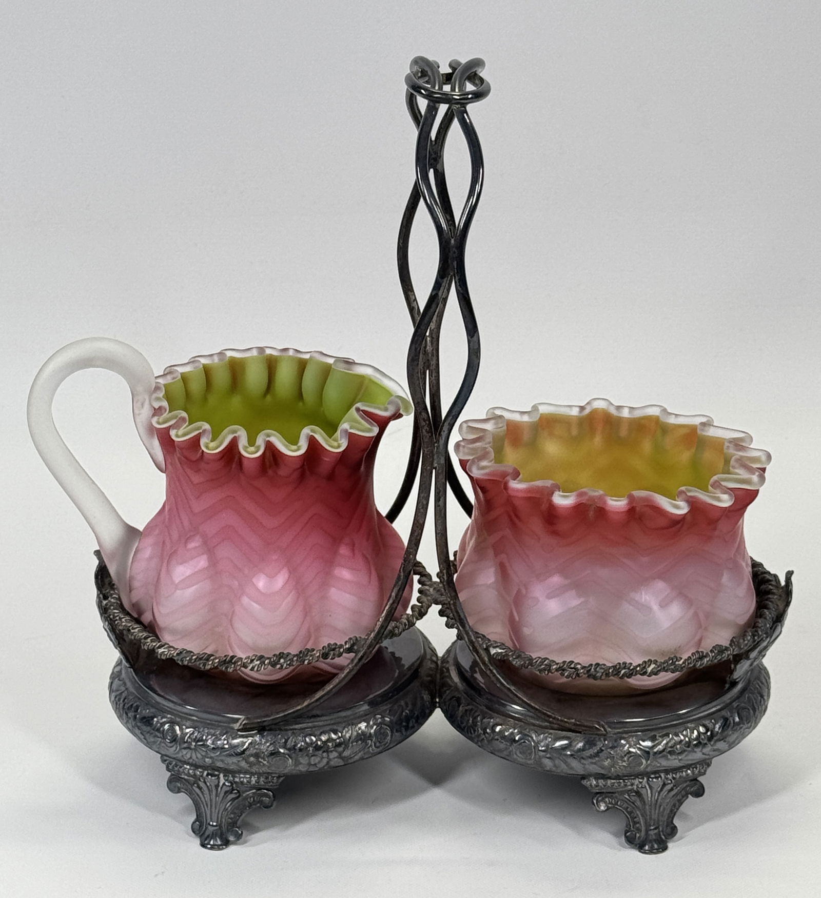 SATIN MOTHER OF PEARL HERRINGBONE CREAM & SUGAR (1 of 9)