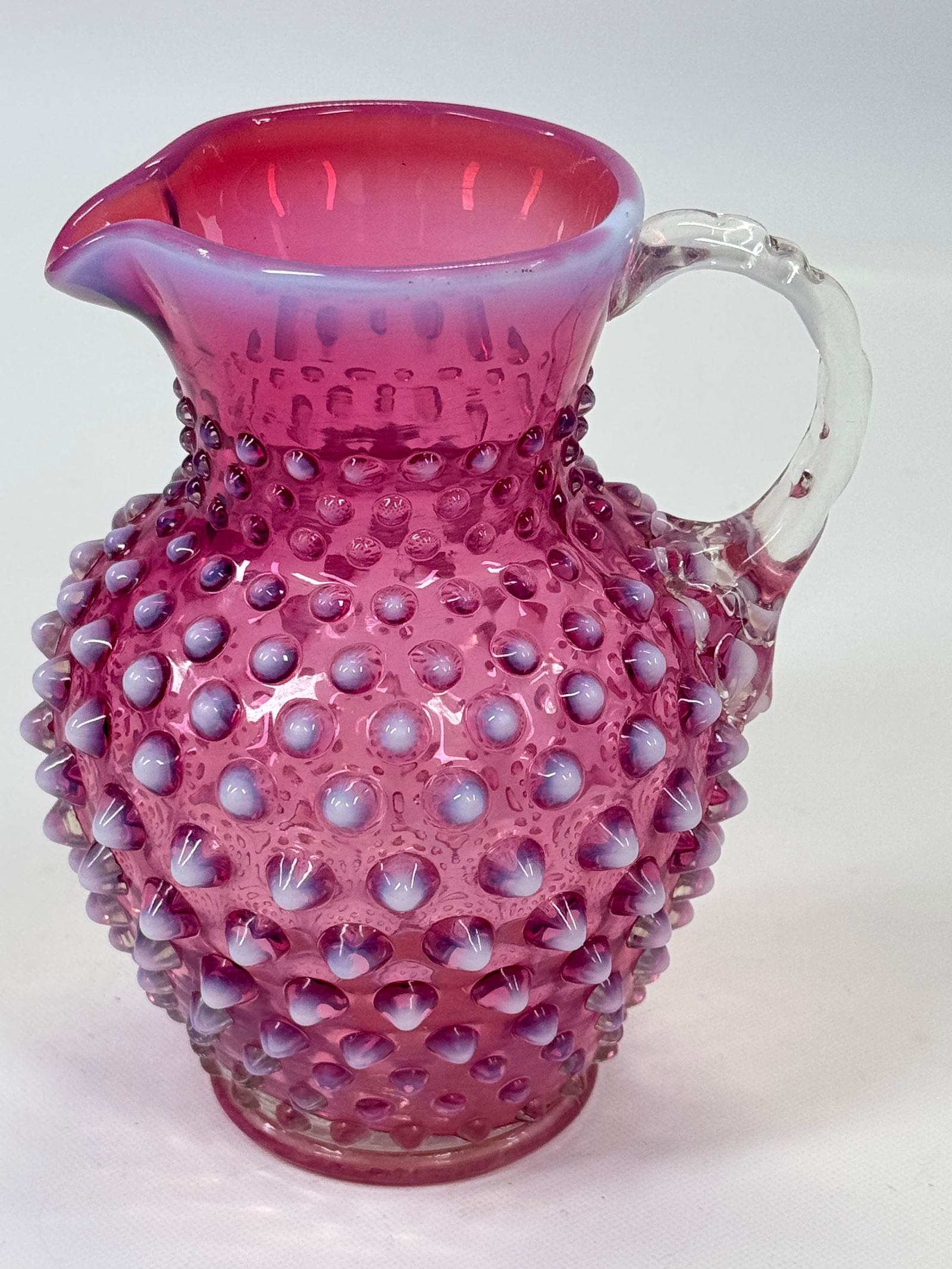 FENTON CRANBERRY OPAL HOBNAIL WATER PITCHER (1 of 3)