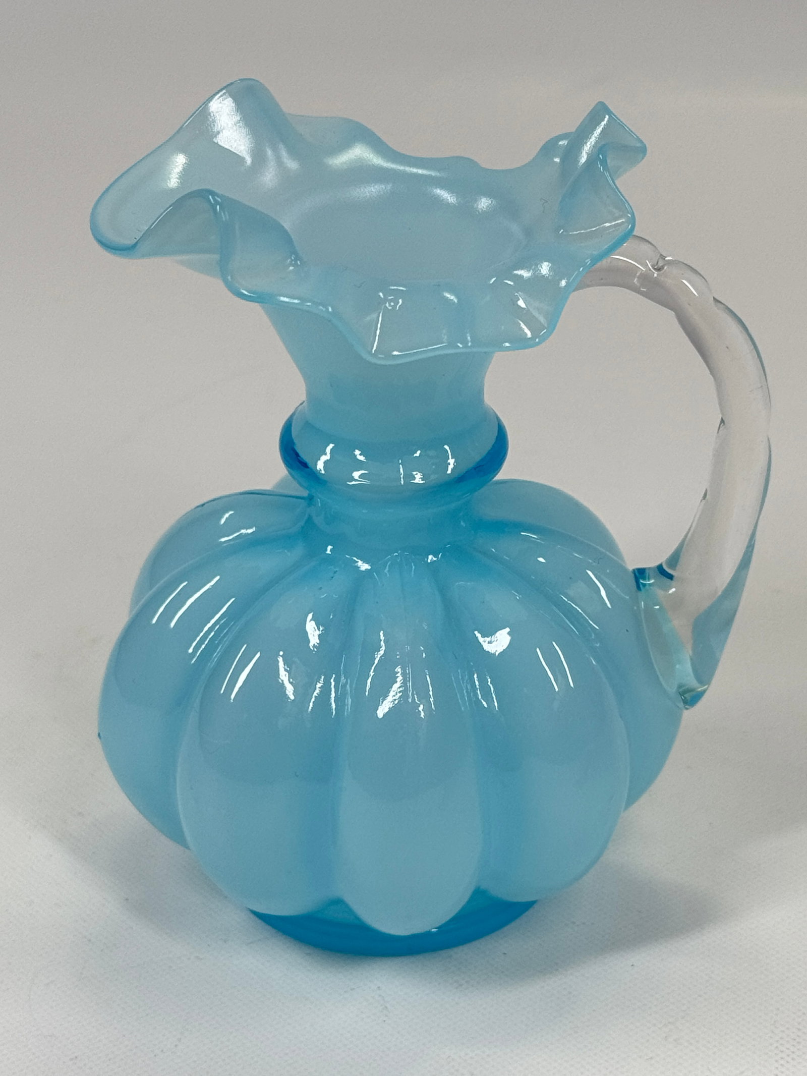 FENTON BLUE OVERLAY MELON JUG PITCHER (1 of 3)