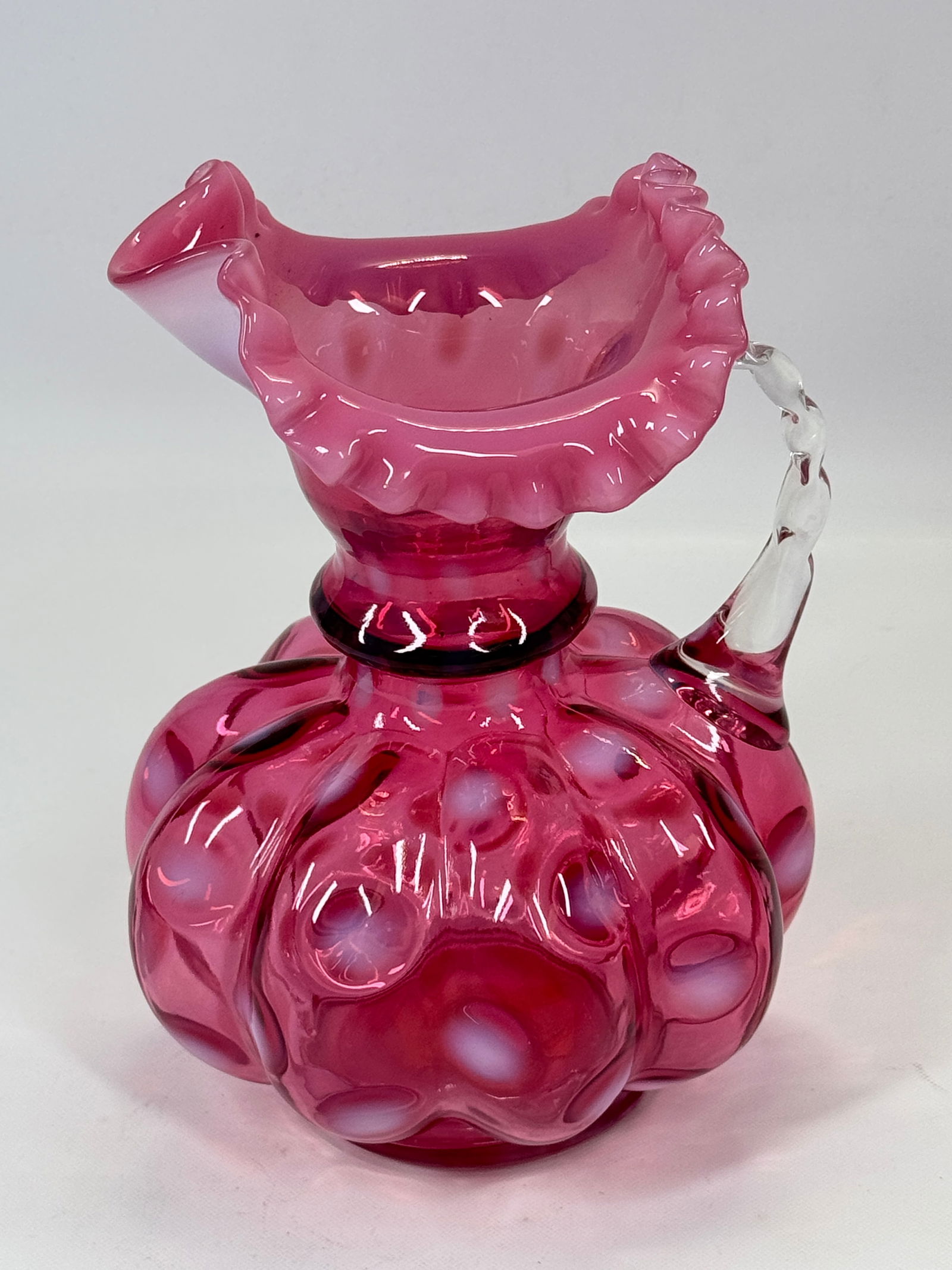 FENTON CRANBERRY OPAL. DOT OPTIC 8" JUG (1 of 3)