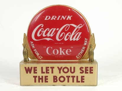 VINTAGE PLASTIC COCA COLA BOTTLE TOPPER: REMAINS IN VERY GOOD CLEAN CONDITION, SHOWING ONLY SOME TYPICAL WEAR.