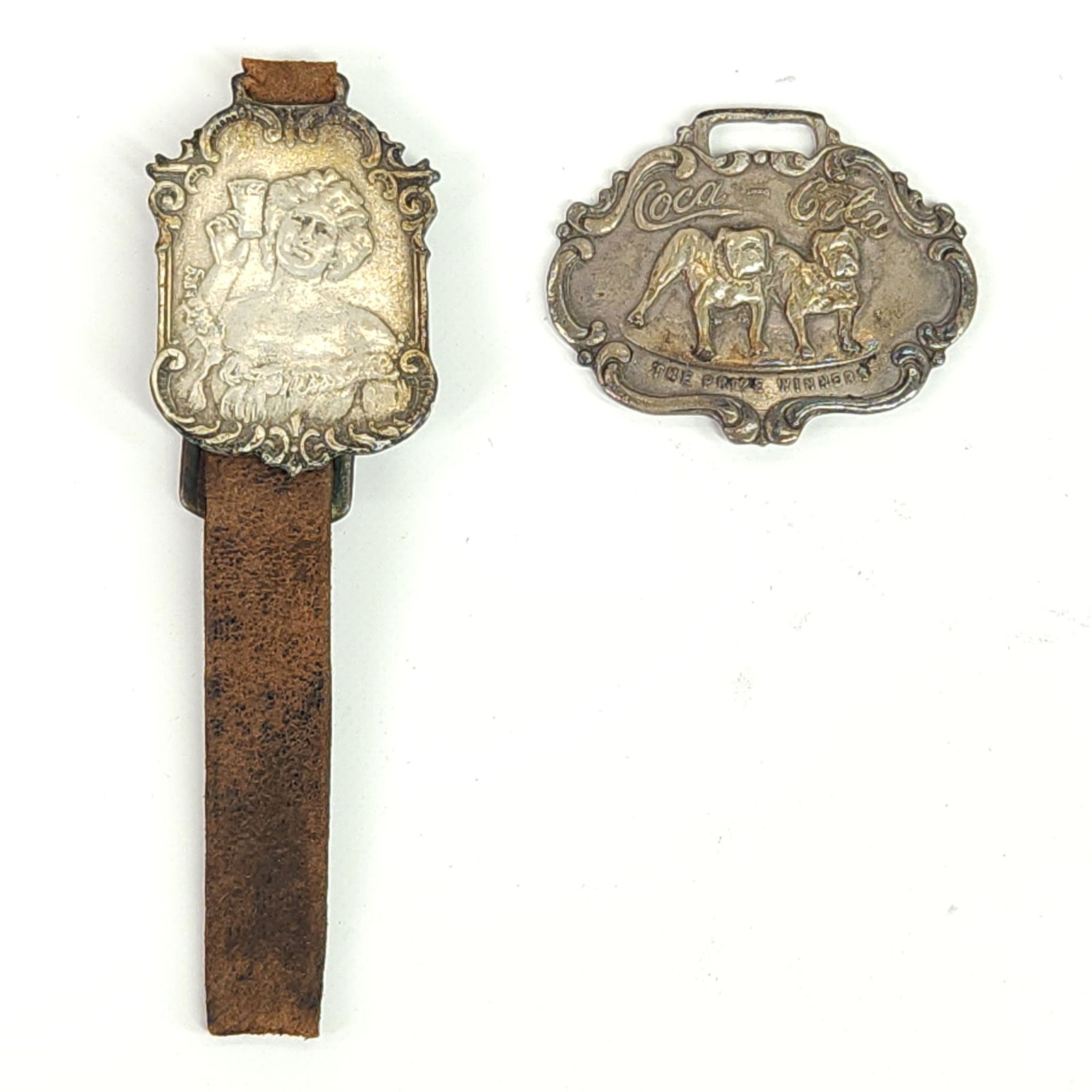 ANTIQUE COCA COLA WATCH FOB - GIRL & TWO DOGS (1 of 5)