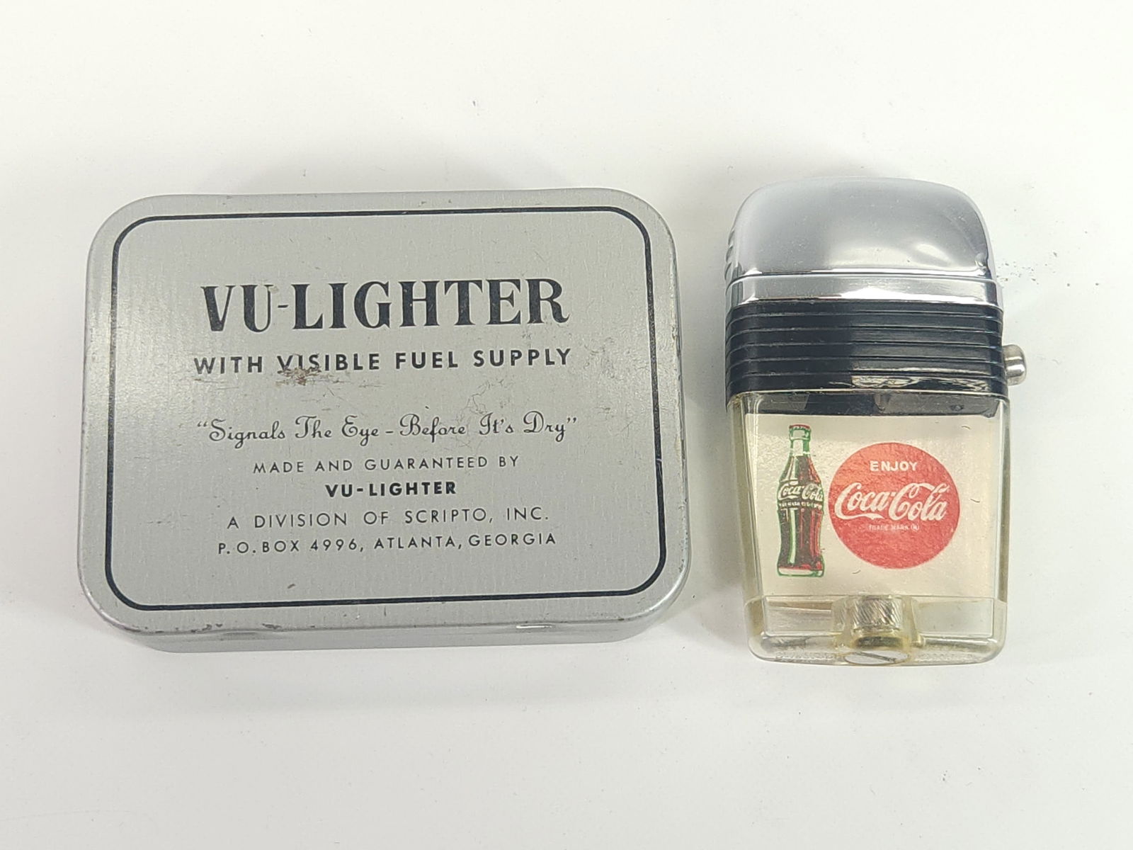 VINTAGE SCRIPTO VU COCA COLA LIGHTER W/ TIN (1 of 3)