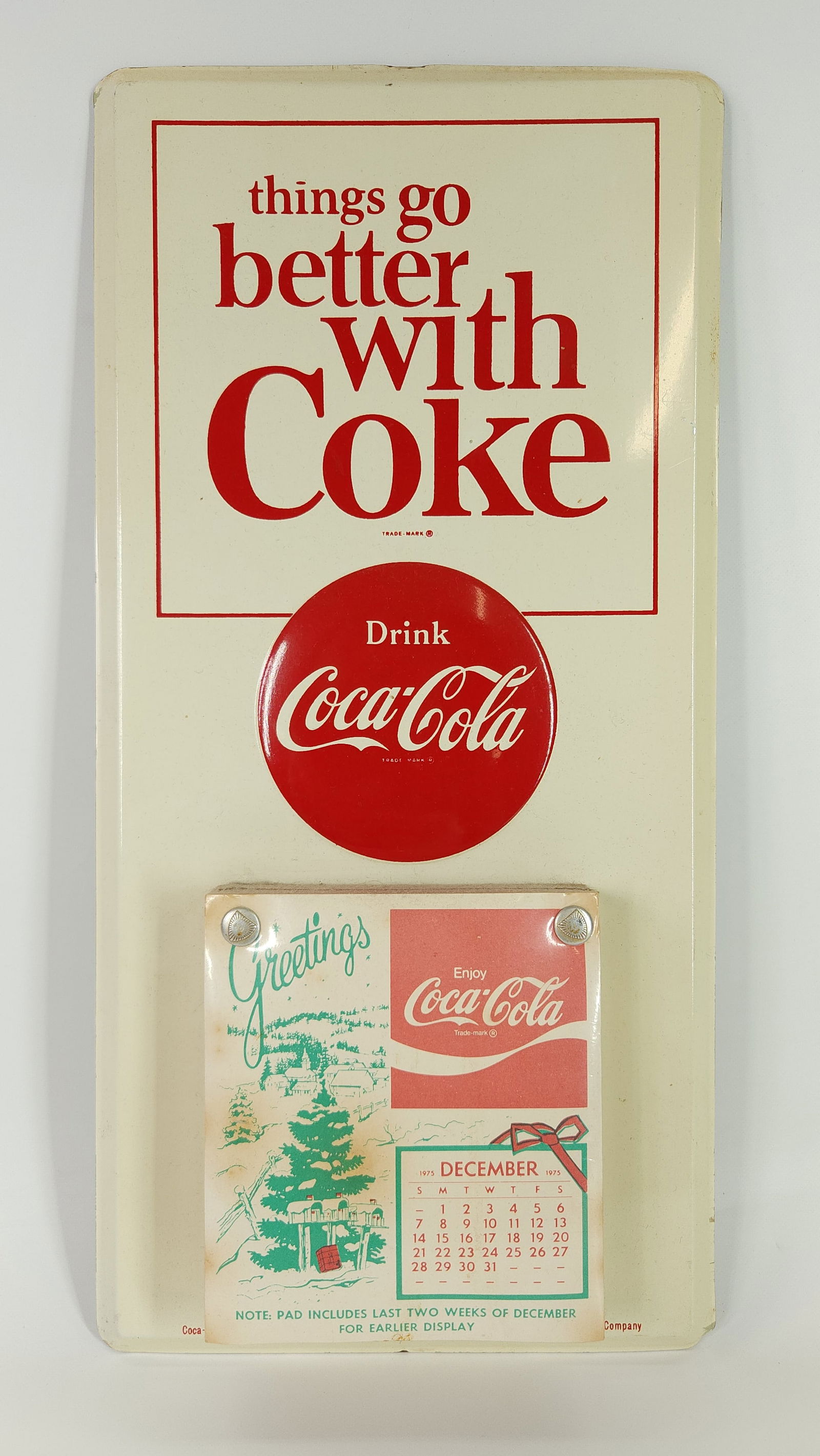 1975 COCA COLA METAL CALENDAR UNUSED (1 of 4)