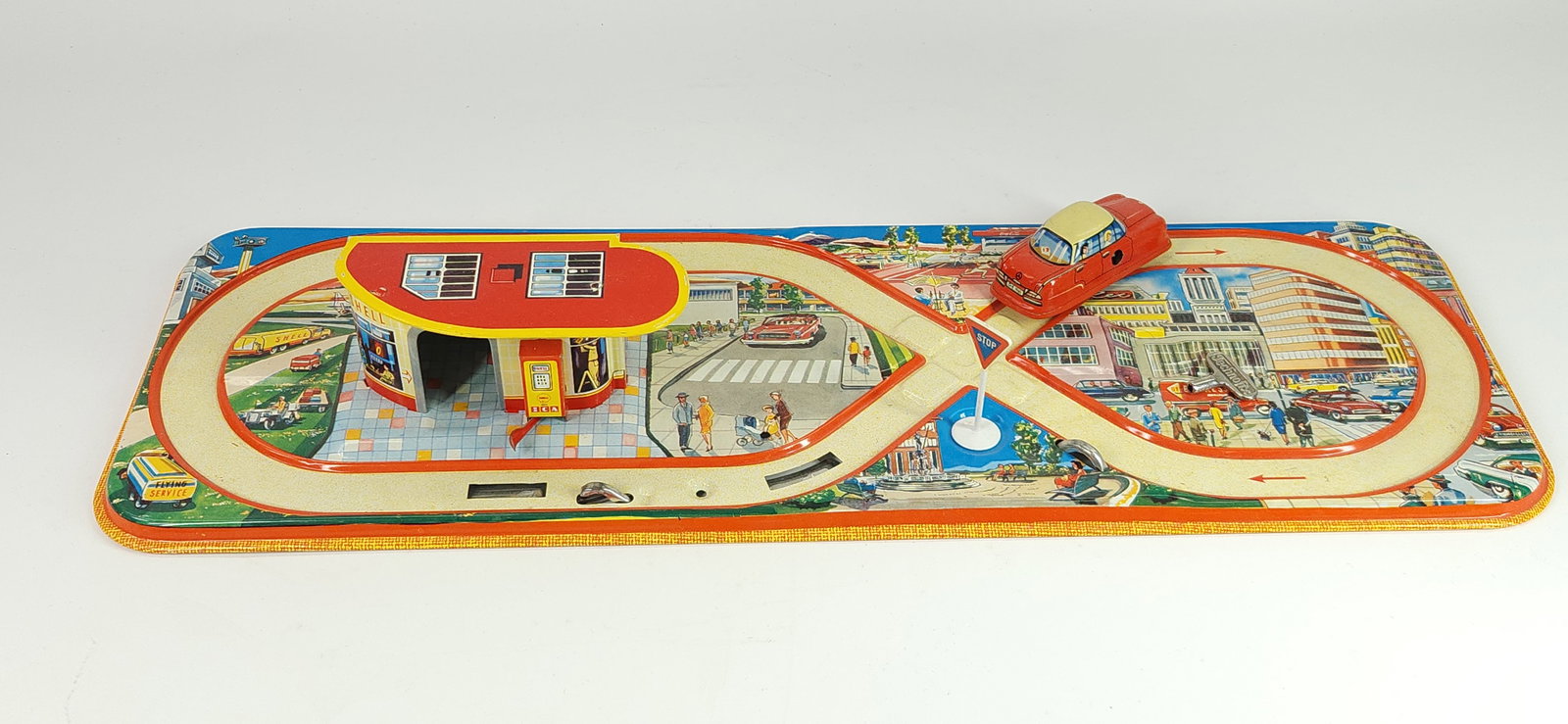 TECHNOFIX TIN LITHO WIND UP SERVICE STATION W/ CAR (1 of 6)