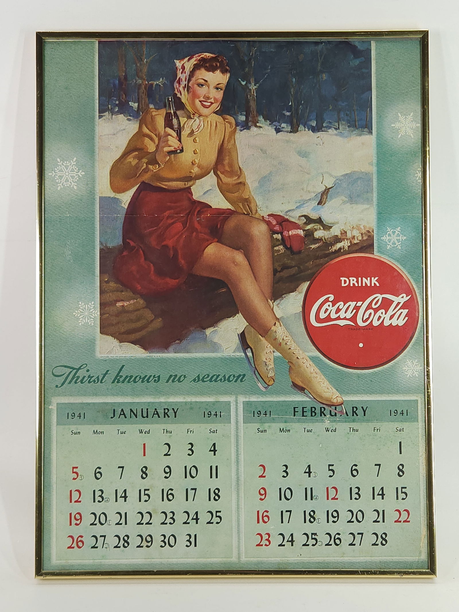 1941 JANUARY FEBRUARY COCA COLA CALENDAR PAGE (1 of 4)