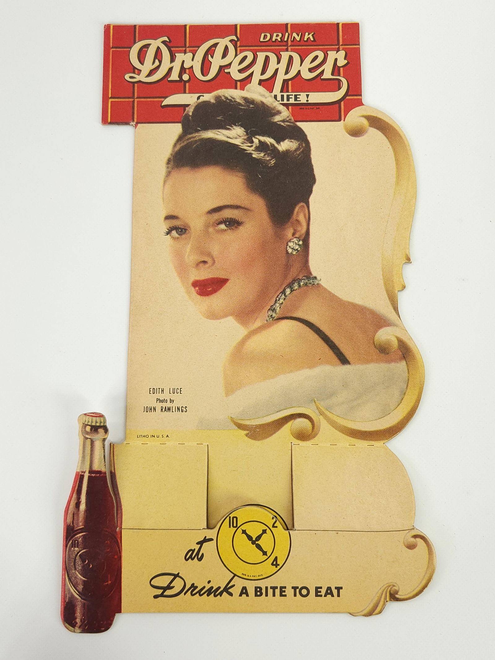 DR. PEPPER ADVERTISING CARDBOARD BOTTLE TOPPER: REMAINS IN VERY GOOD CLEAN CONDITION.